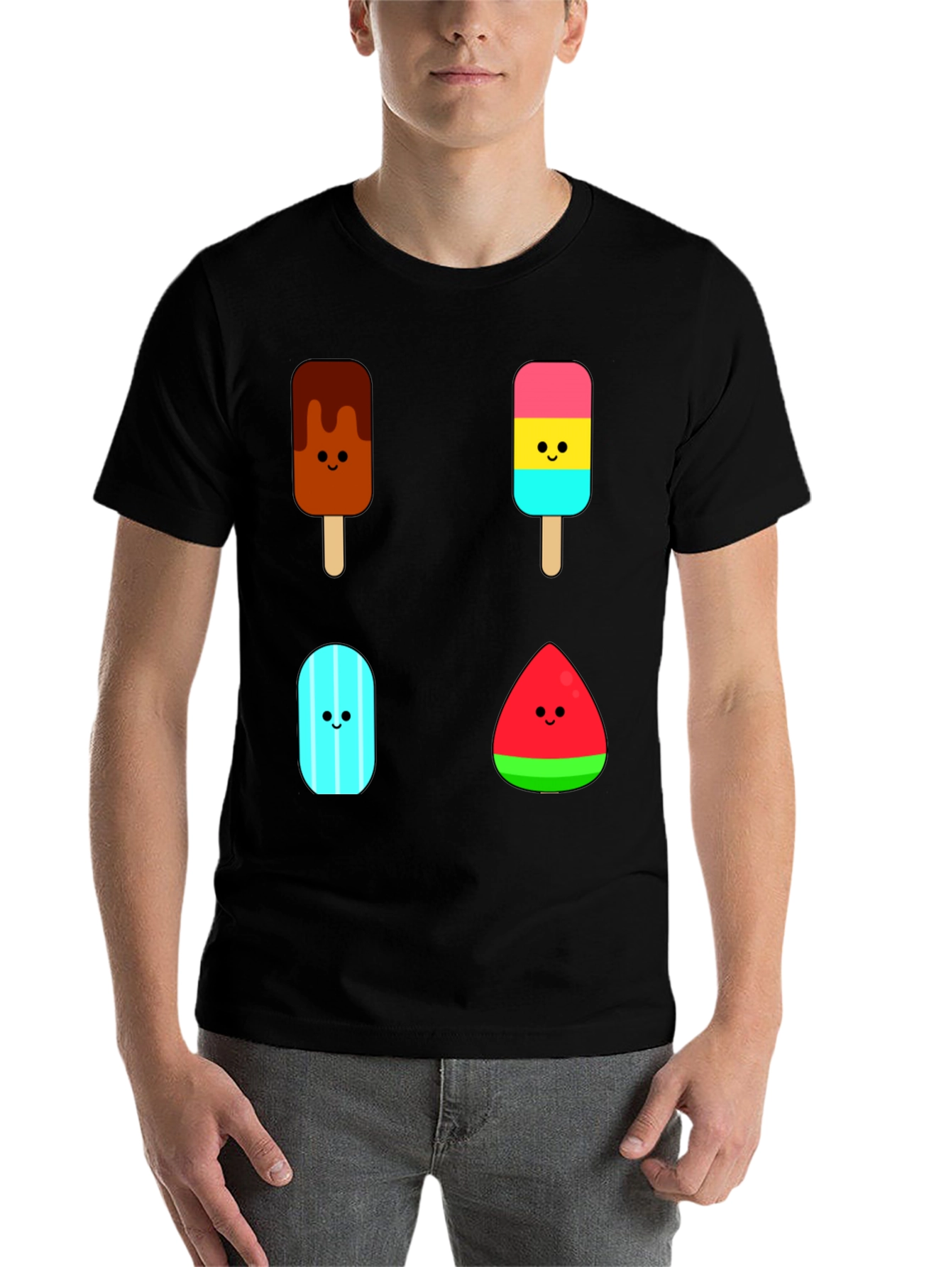 Black Cute Ice Cream Pops Graphic Tee - Black T-Shirt view 7