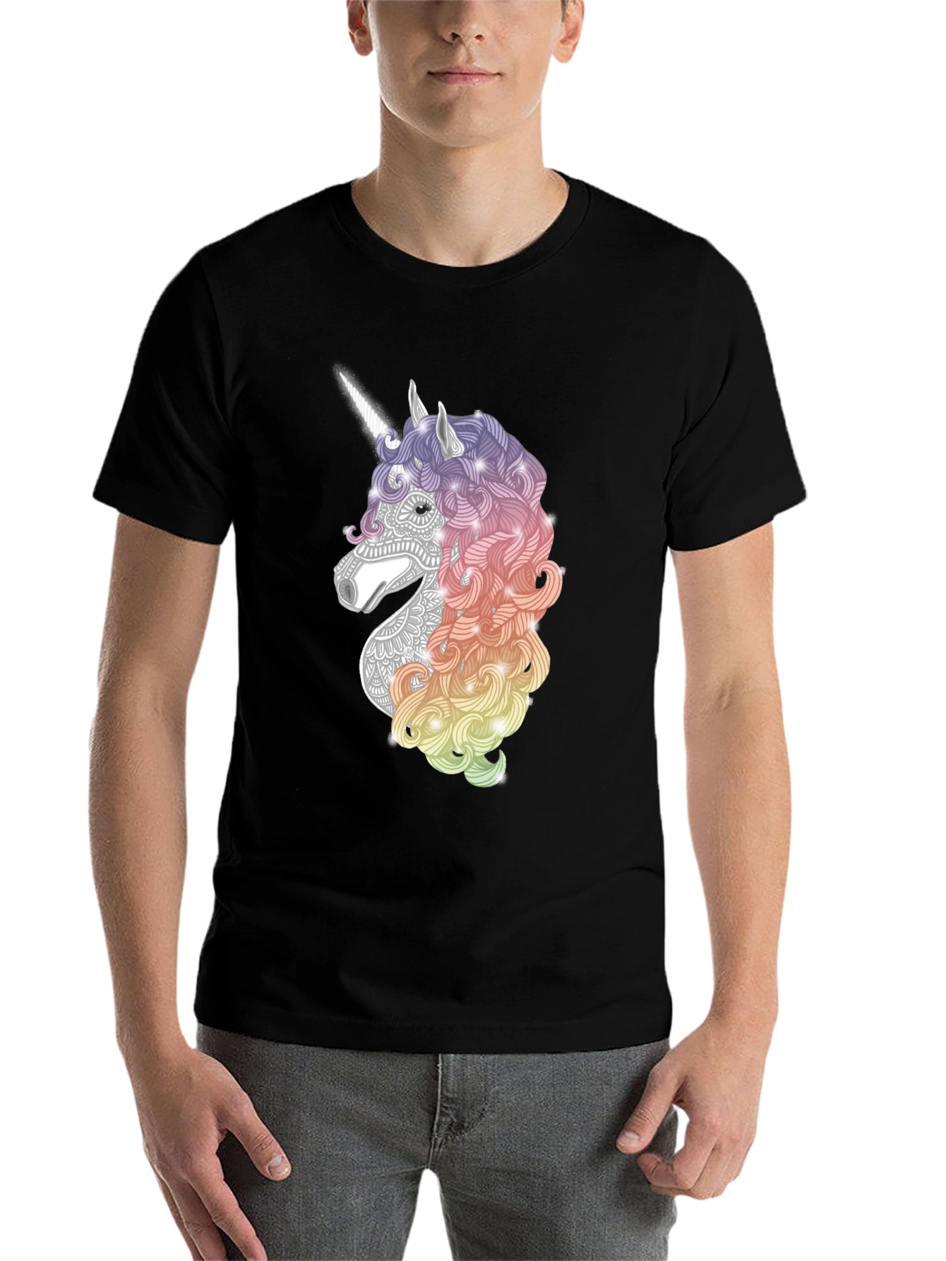 Black Unicorn Graphic Tee - Black Cotton Casual T-Shirt view 7