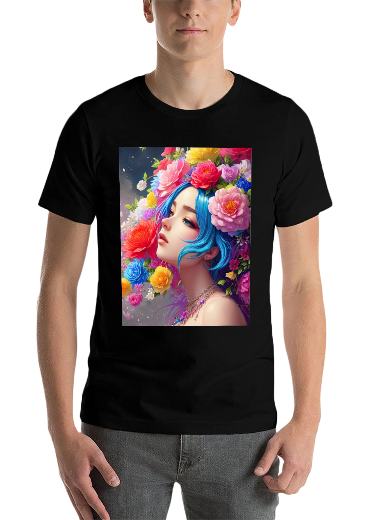 Black Floral Portrait Black Tee view 7