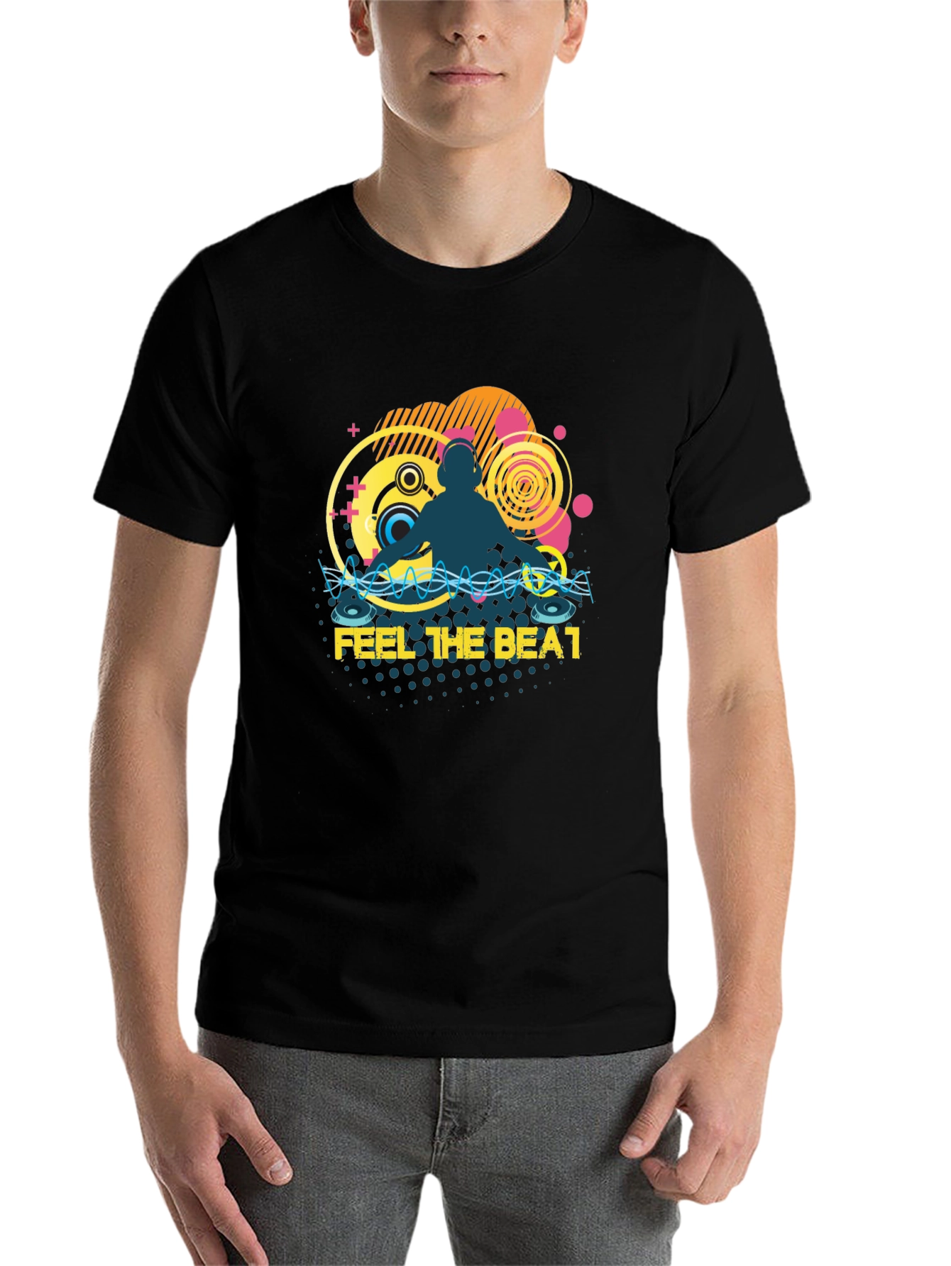 Black DJ Music Graphic T-Shirt - Feel The Beat view 7