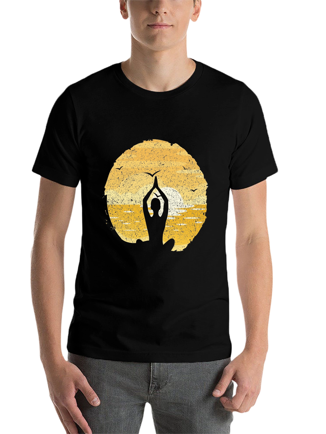Black Yoga Silhouette T-Shirt - Meditation Peace  view 7