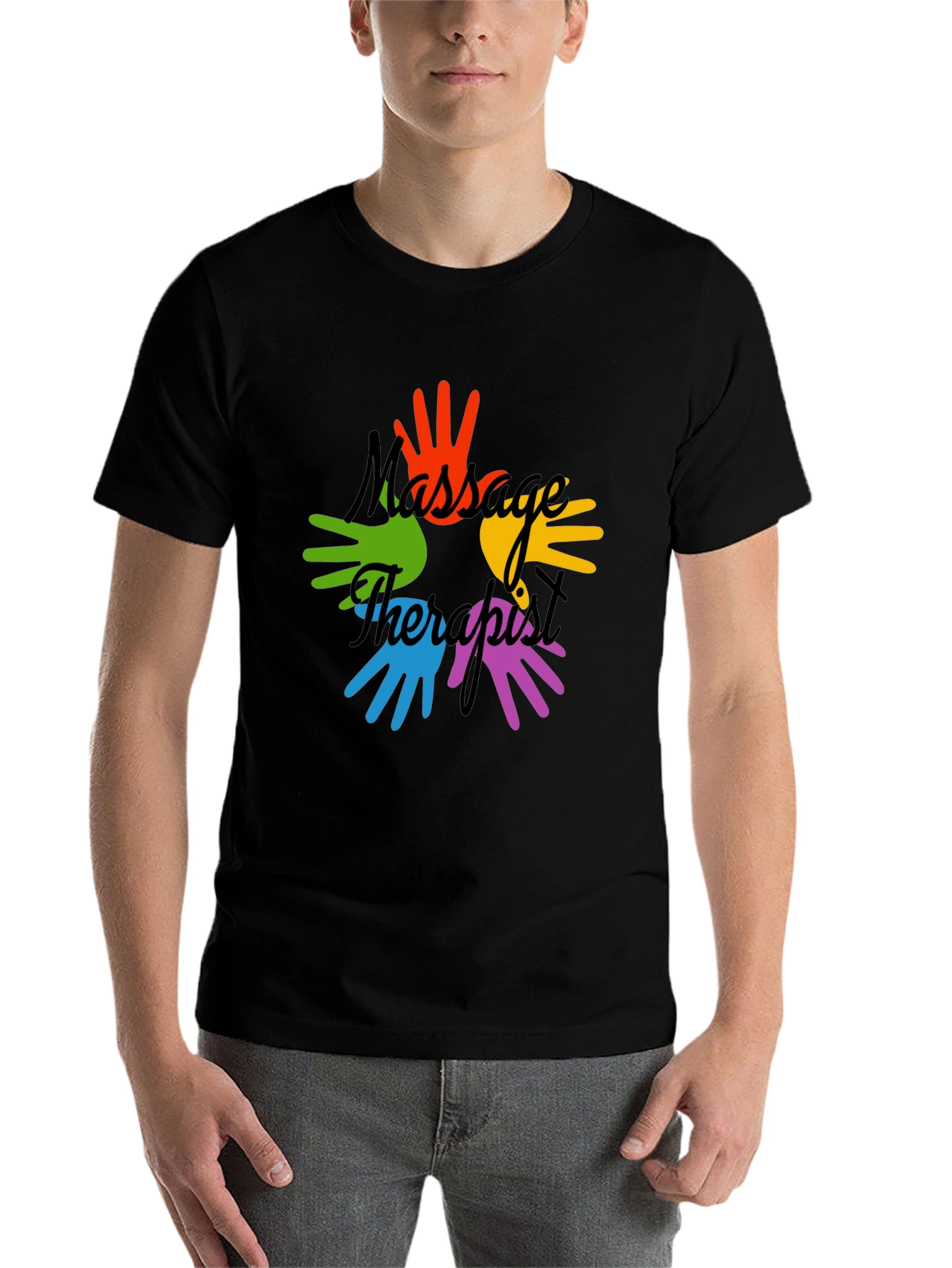 Black Massage Therapist Colorful Hands Graphic T-Shirt view 7