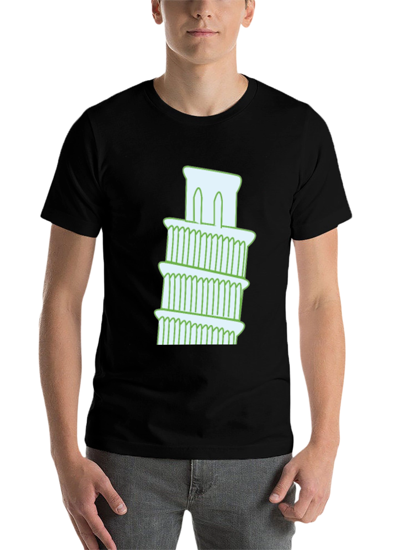 Black Leaning Tower Graphic Tee - Black Cotton T-Shirt view 7