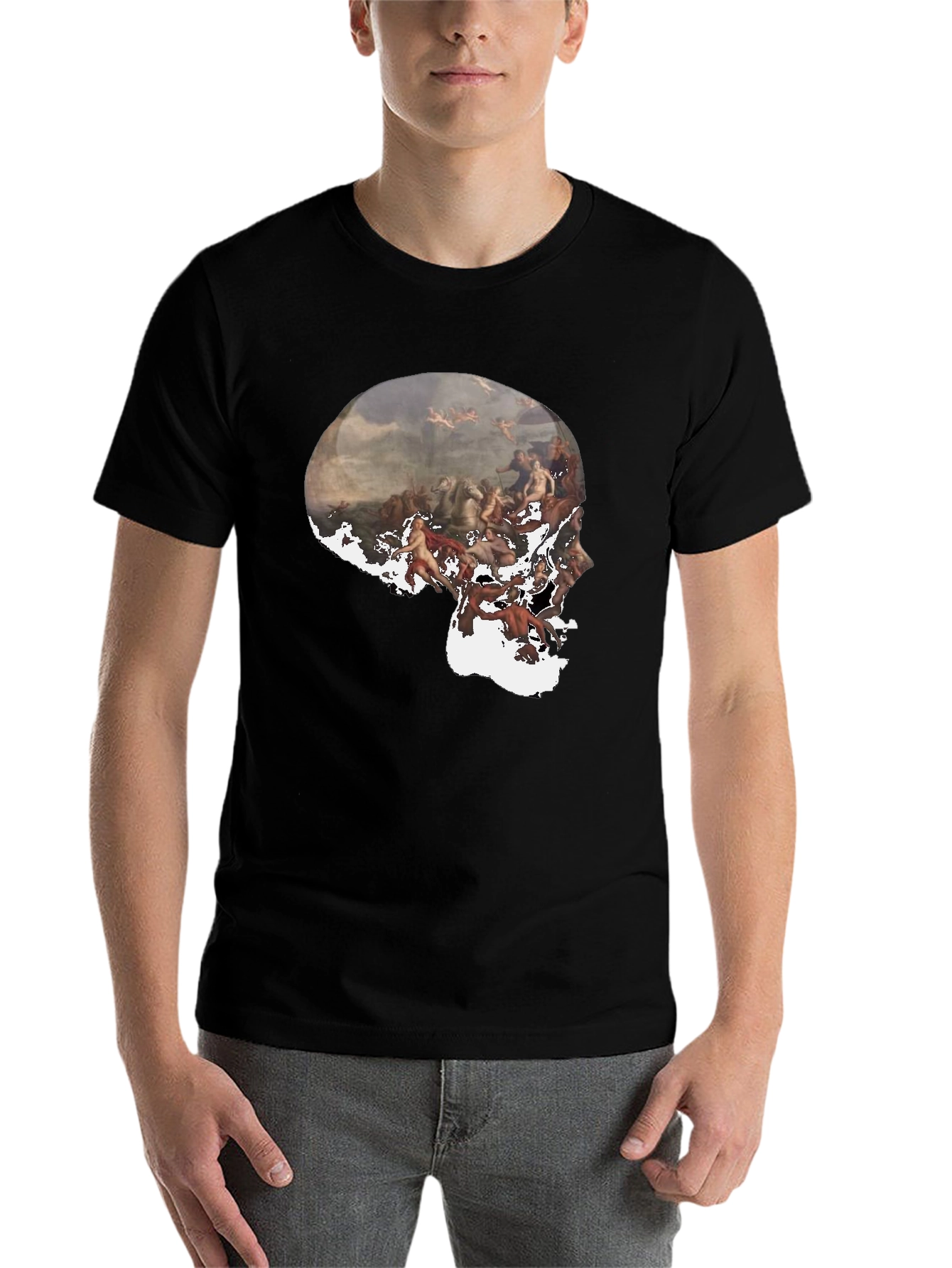 Black Skull Art Graphic Black T-Shirt view 7
