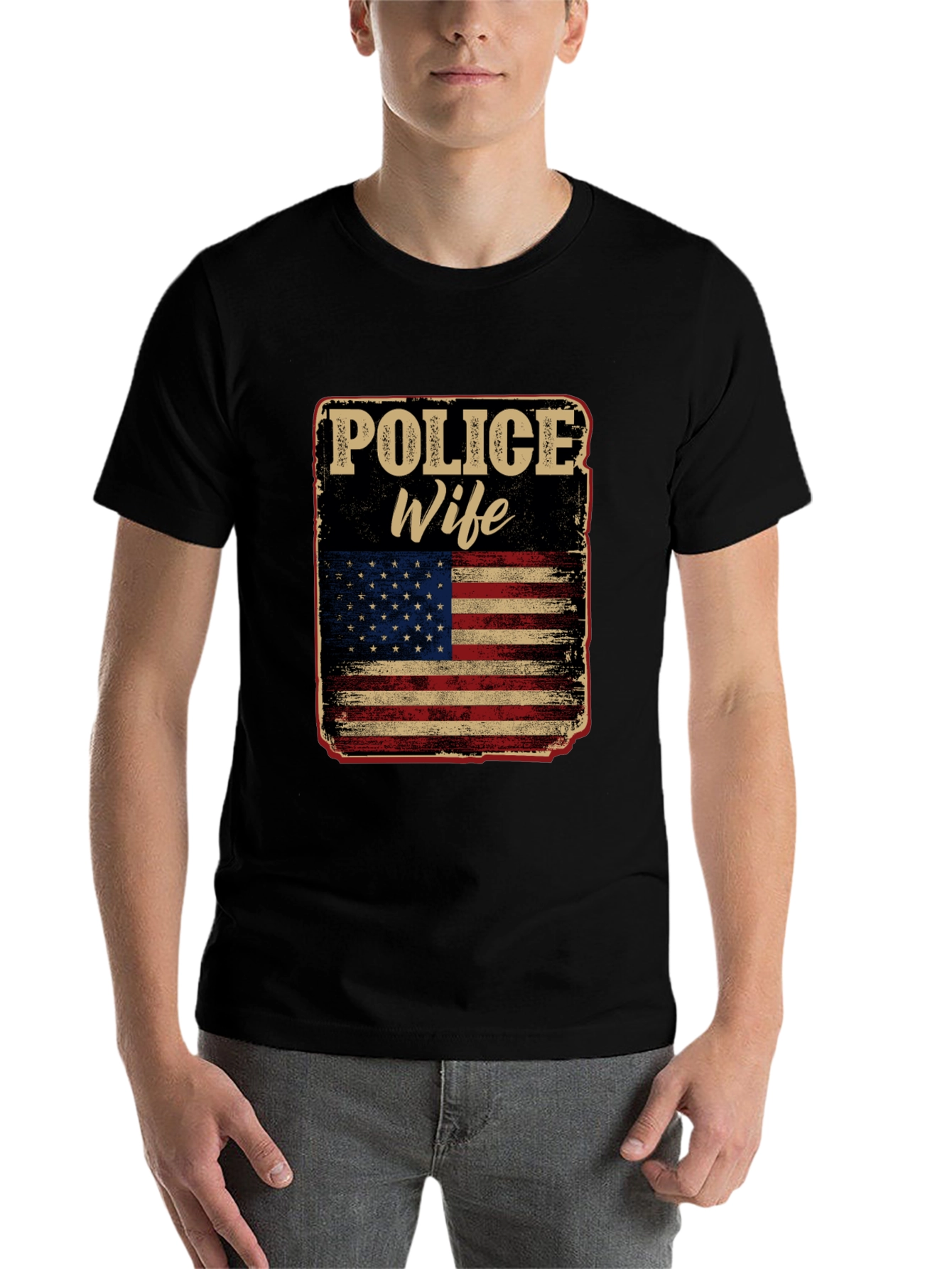 Black Police Wife American Flag Graphic Tee view 7