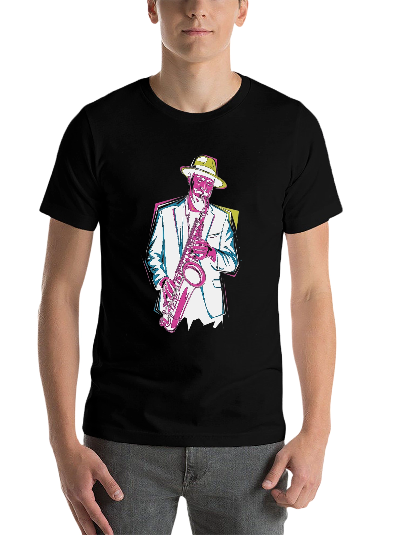 Black Jazz Saxophone Graphic T-Shirt - Cool Music Tee view 7