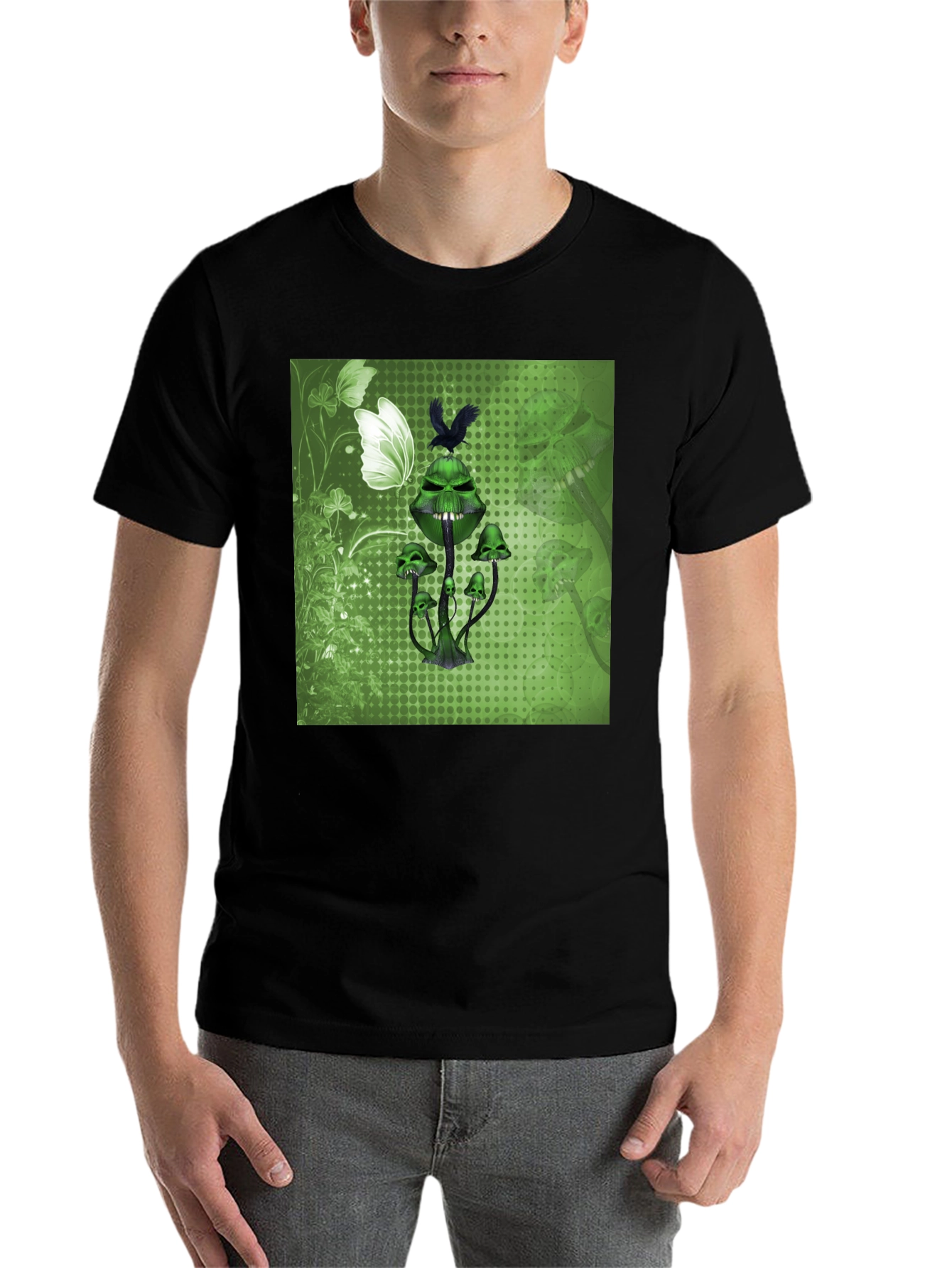 Black Grim Green Mushroom Graphic Tee - Edgy & Unique view 7