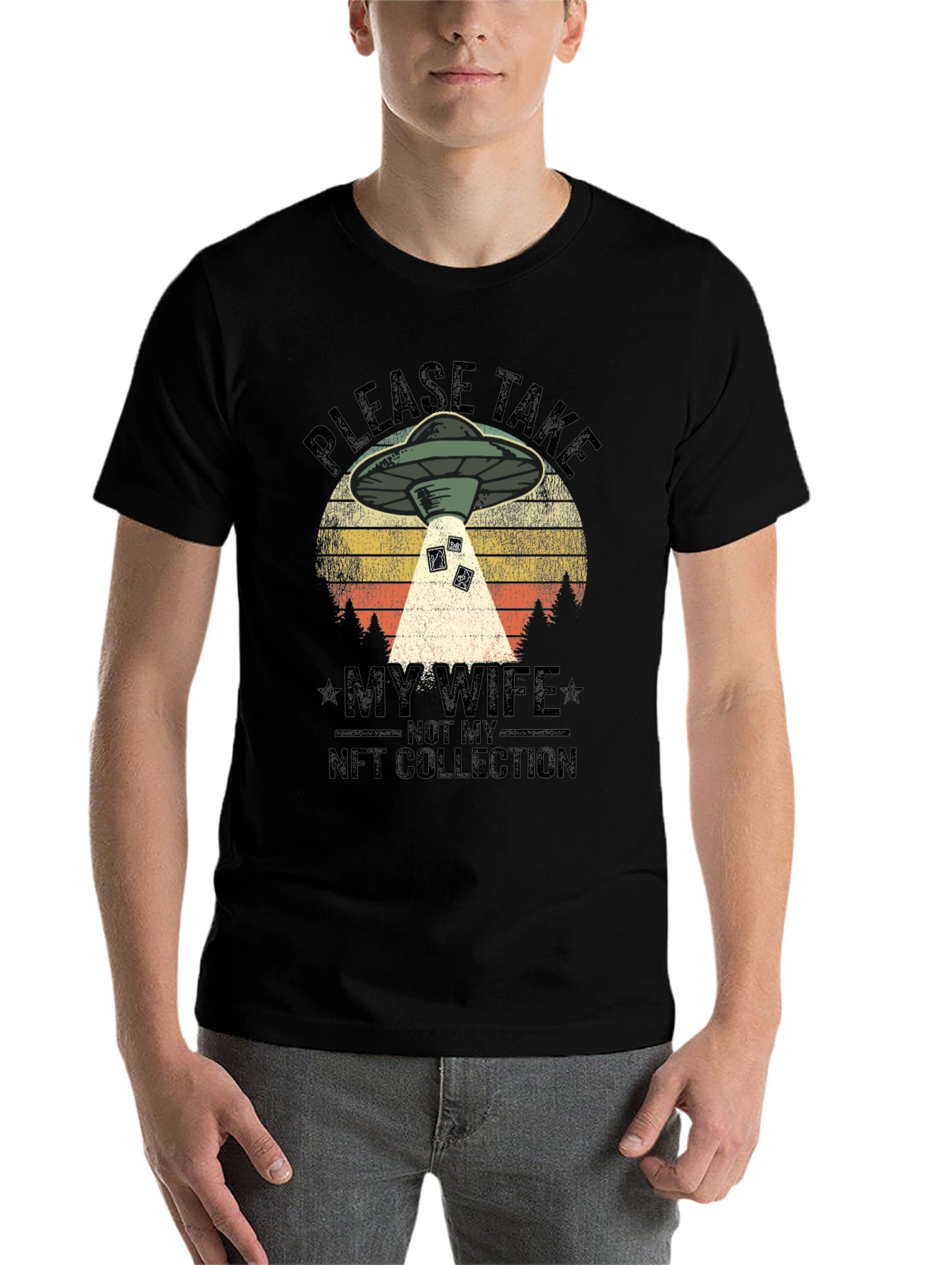 Black Funny Alien Abduction NFT Collection T-Shirt view 7