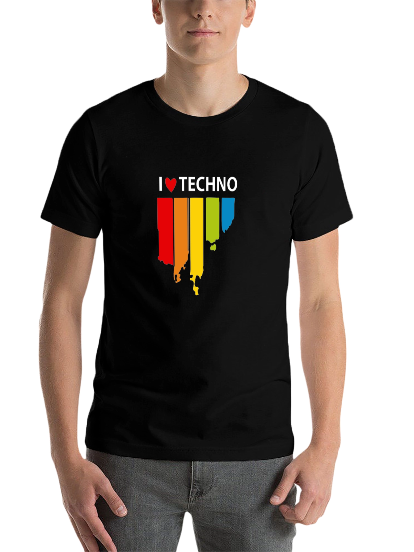 Black I Love Techno Graphic Black T-Shirt view 7