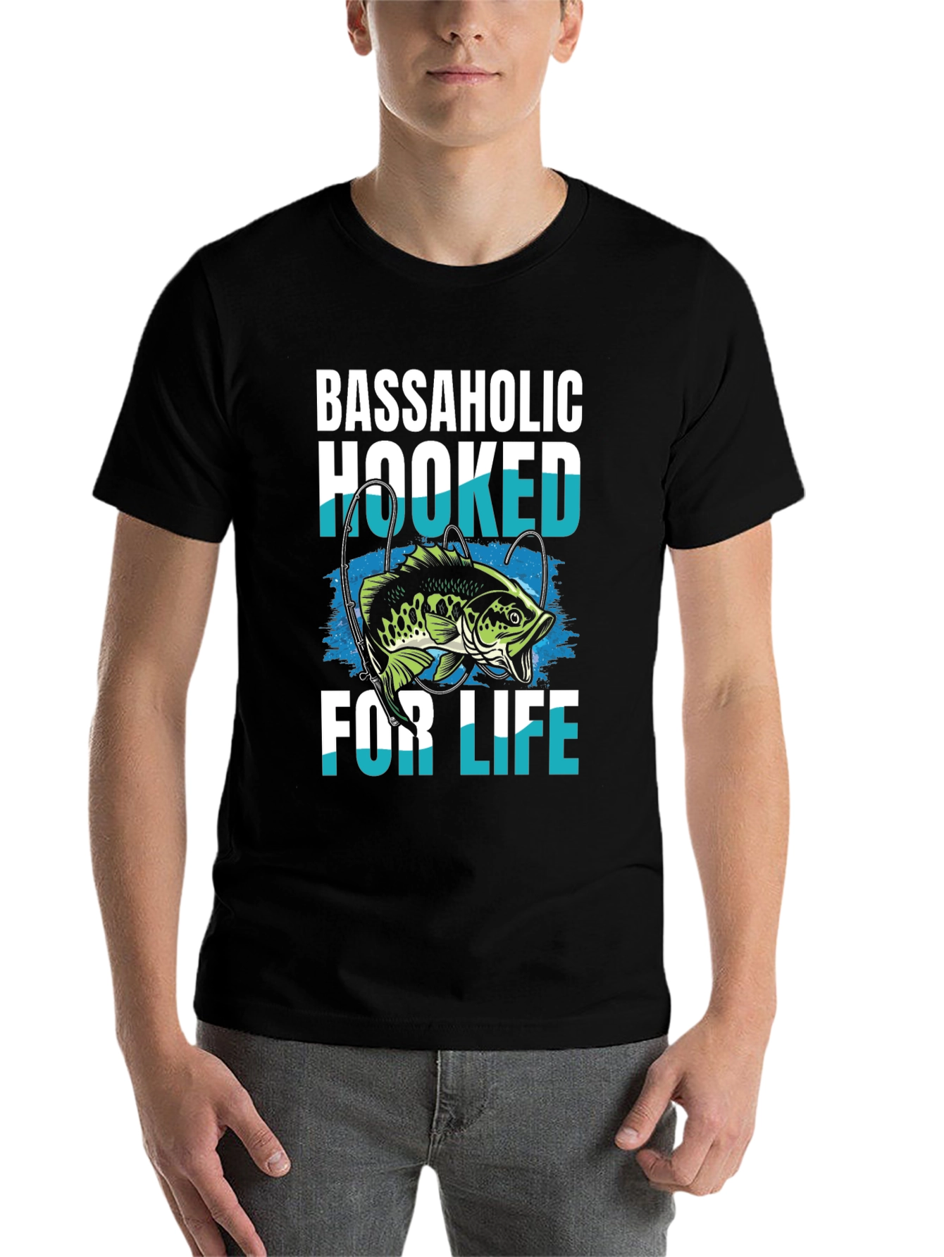 Black Bassaholic Hooked for Life T-Shirt Fishing Angler view 7