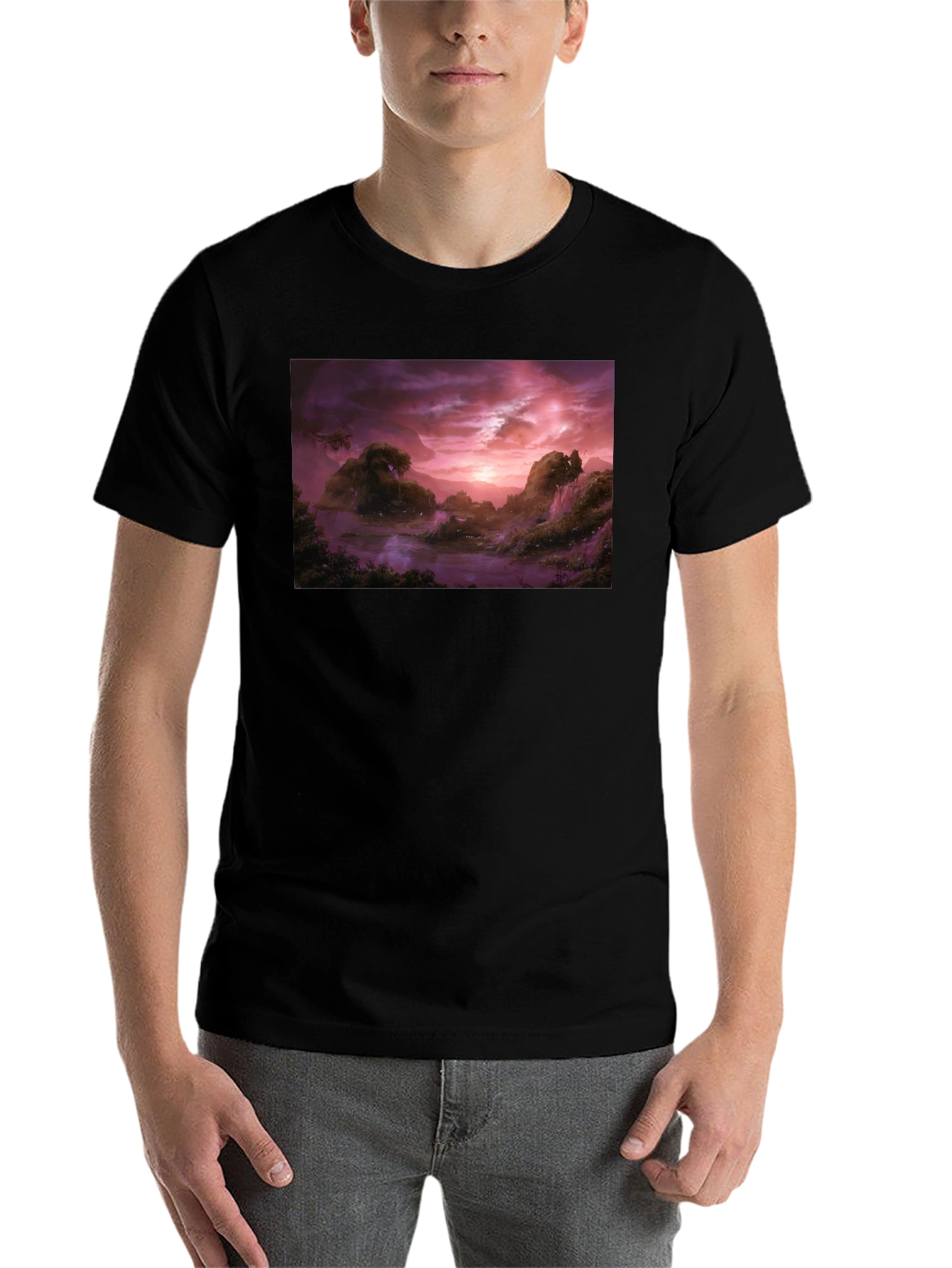 Black Mystic Landscape Graphic Tee - Black Cotton Blend view 7
