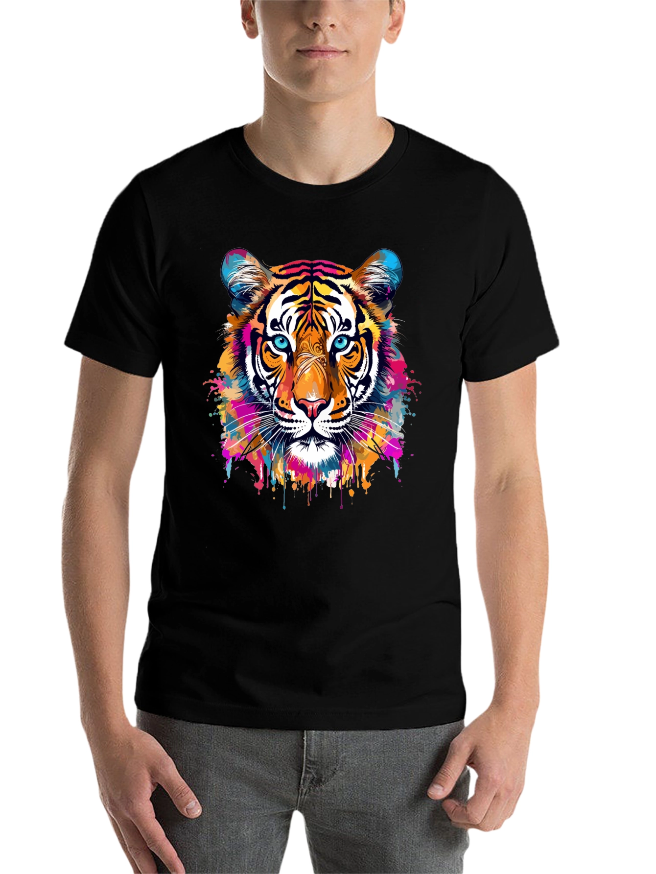 Black Vibrant Tiger Graphic Black T-Shirt view 7