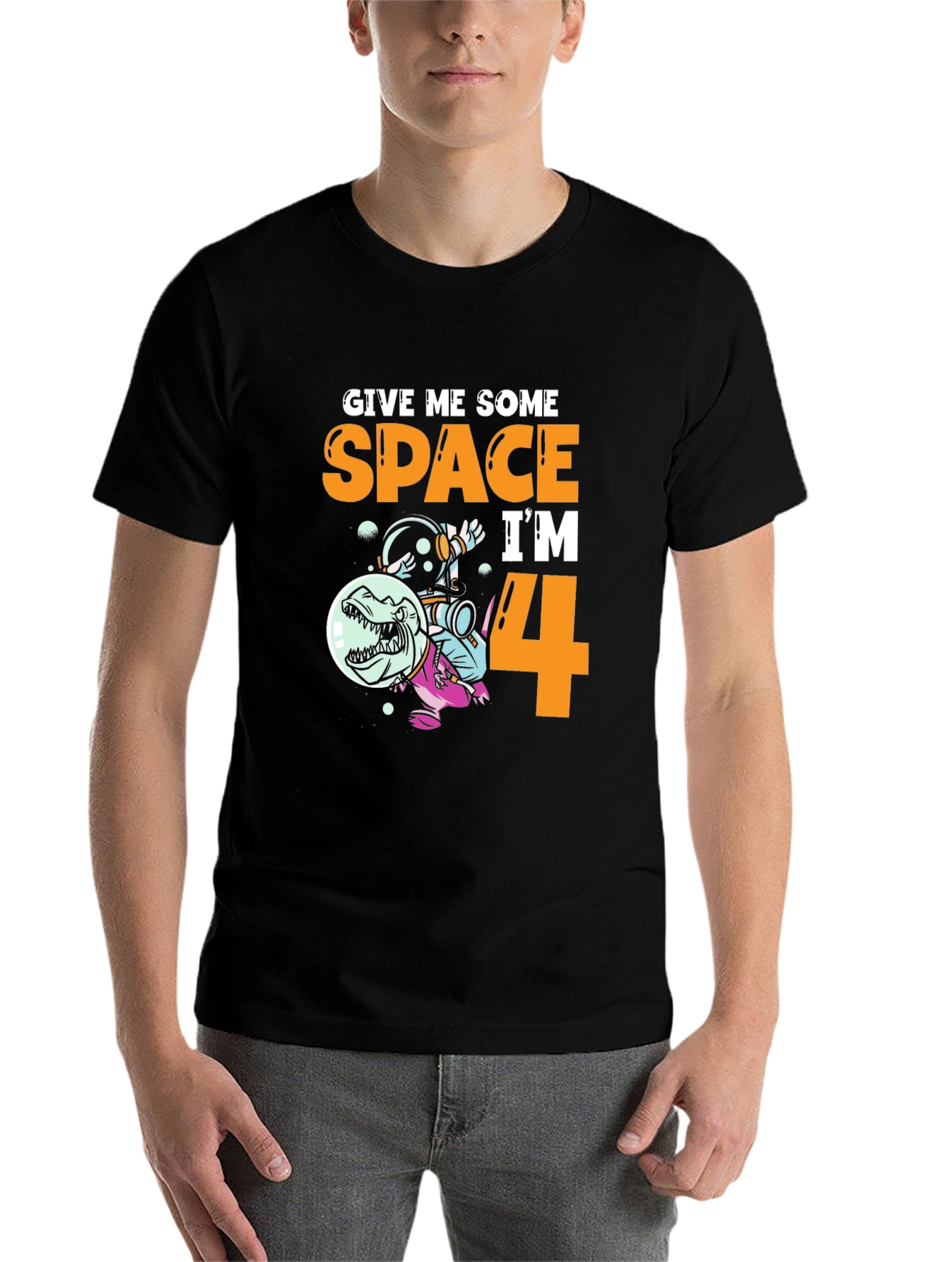 Black Give Me Some Space I'm 4 Kids T-Shirt view 7