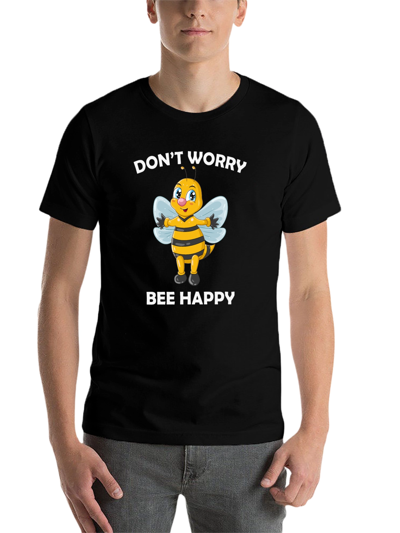 Black Don't Worry Bee Happy Graphic Tee view 7