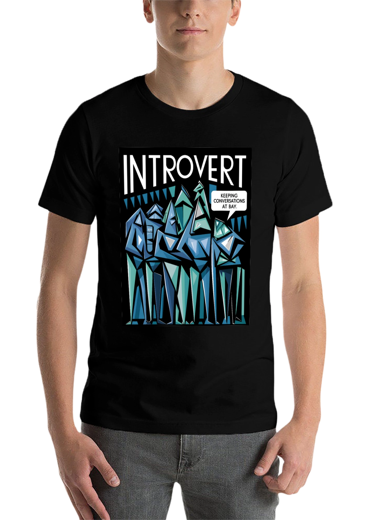 Black Introvert Graphic Novelty T-Shirt view 7