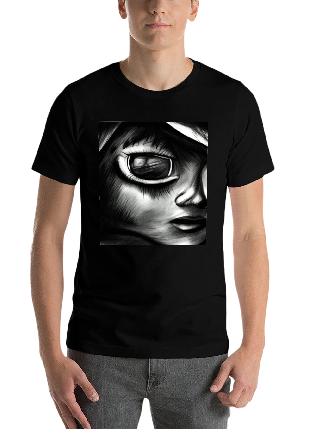 Black Monochrome Anime Art Tee view 7