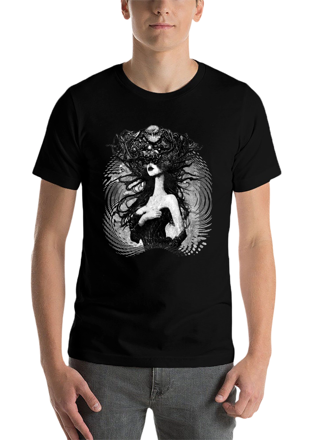 Black Mystic Woman Graphic Tee - Black Cotton T-Shirt view 7