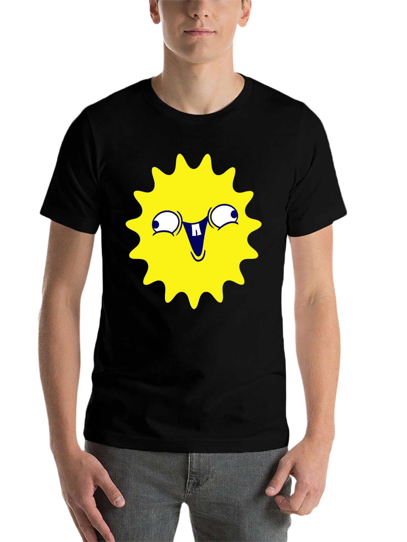 Black Funny Yellow Sun Face Graphic T-Shirt - Black view 7