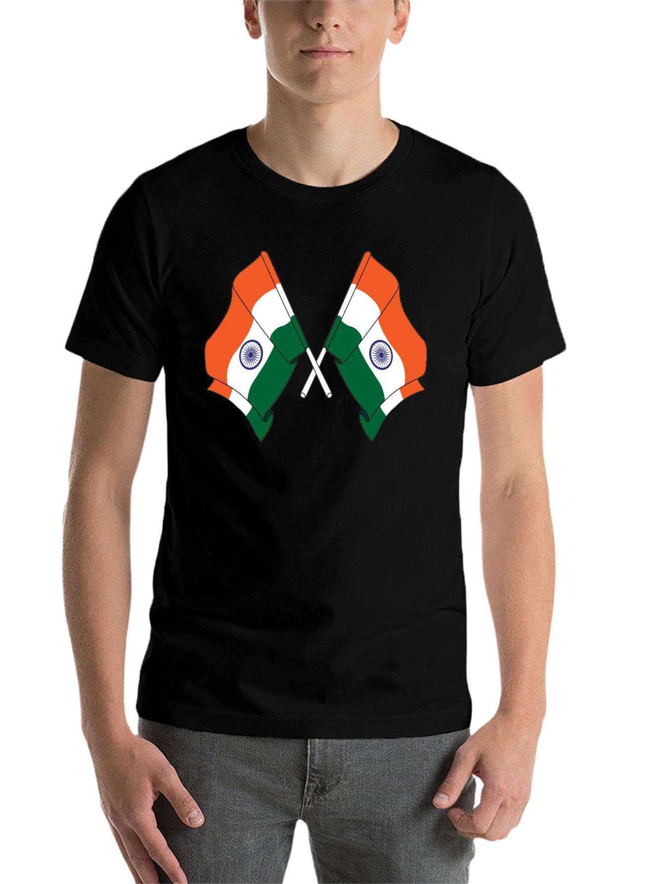 Black Indian Flag Graphic Tee - Black Cotton T-Shirt view 7