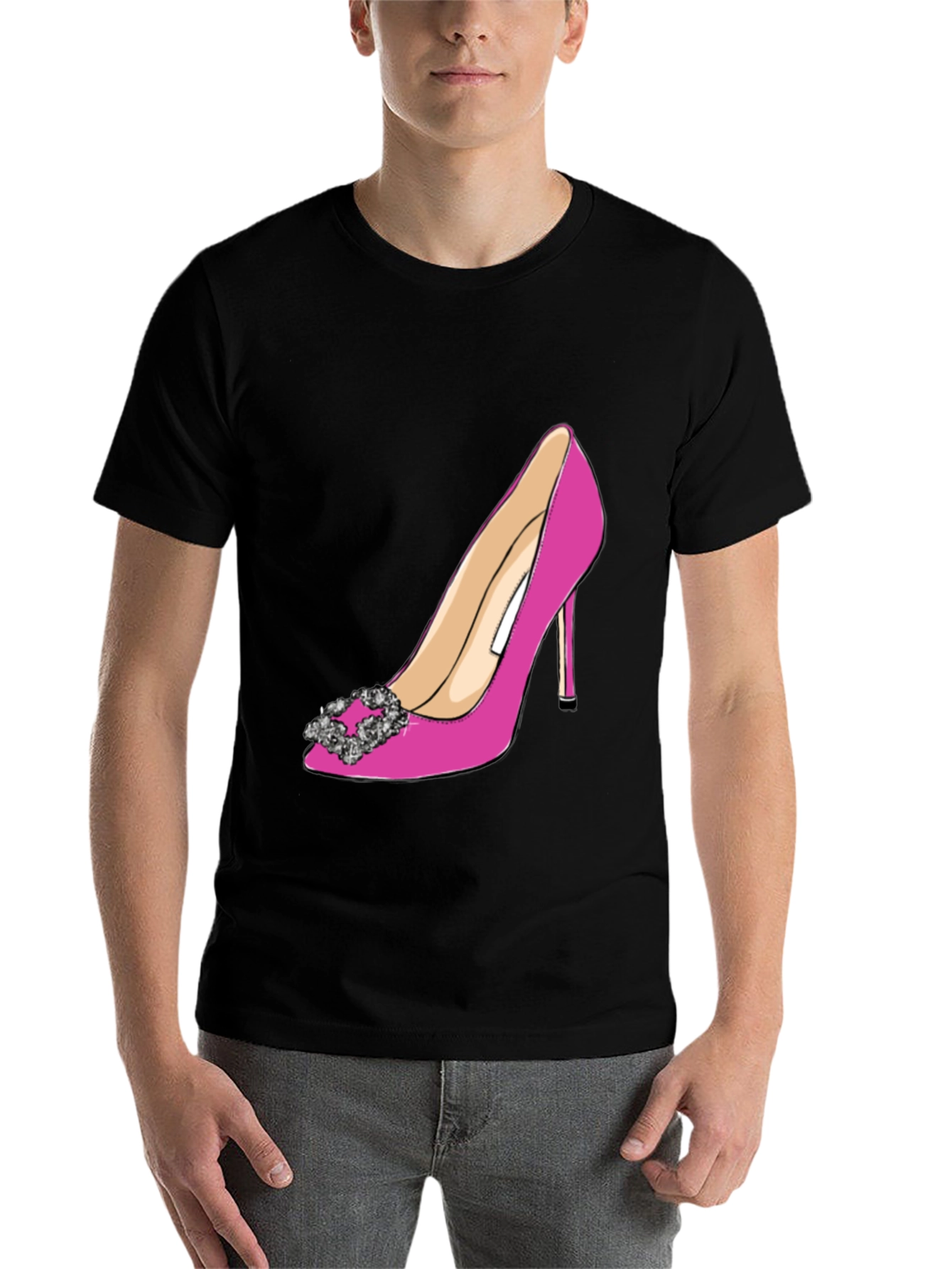 Black Stylish Pink High Heel Shoe Graphic Tee view 7