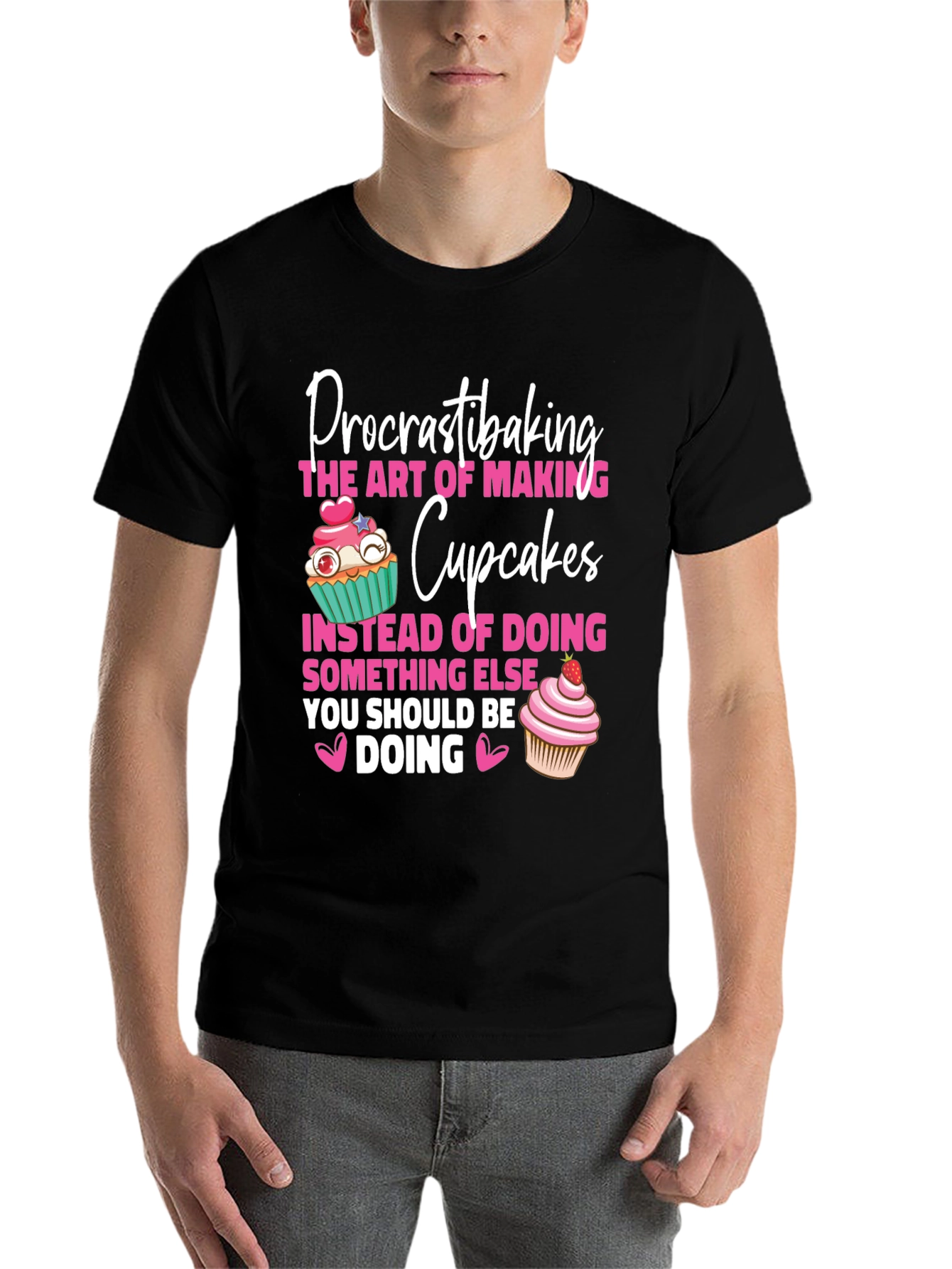Black Procrastibaking Cupcakes Graphic T-Shirt view 7