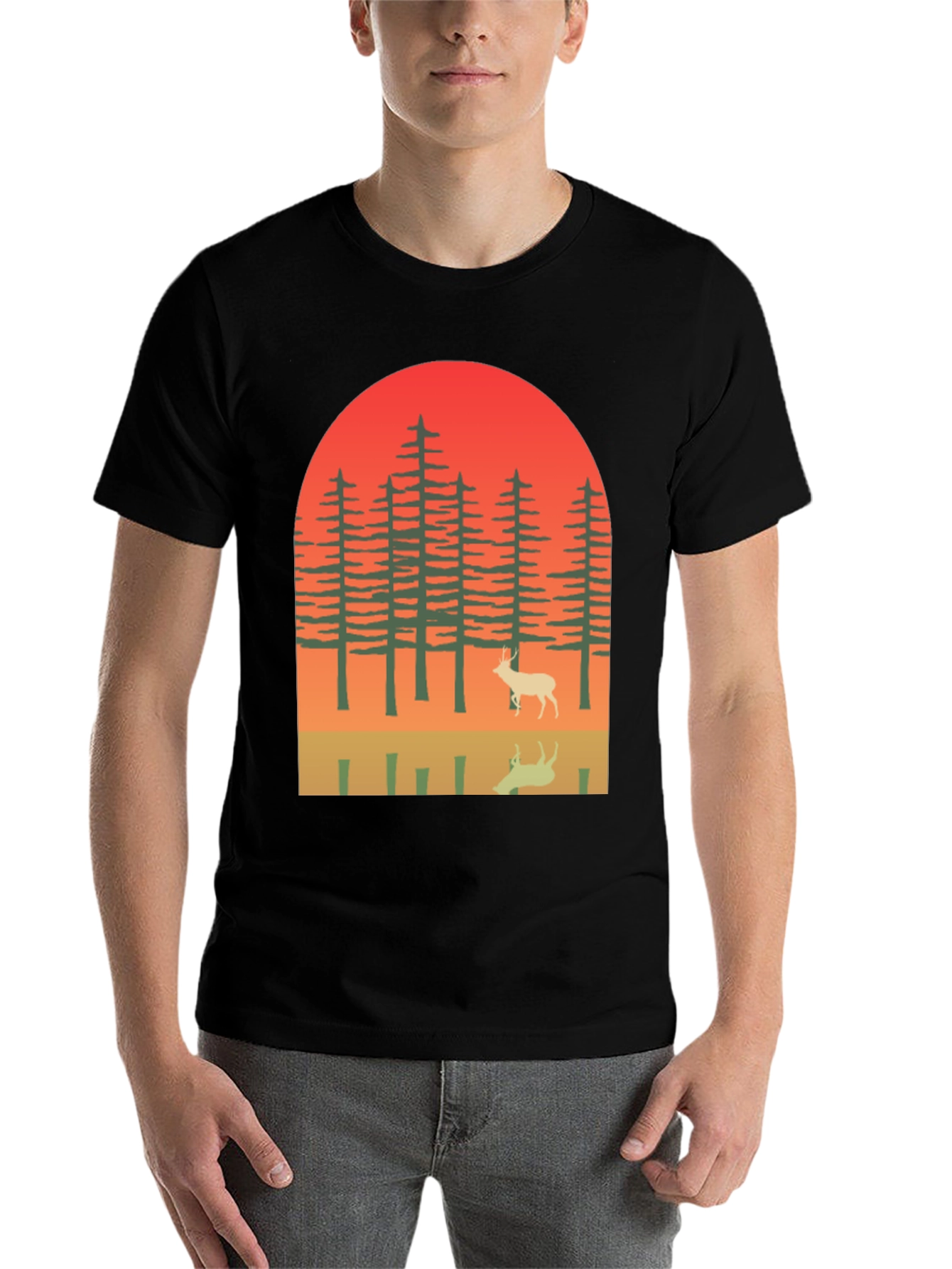 Black Retro Deer Forest Graphic Tee view 7