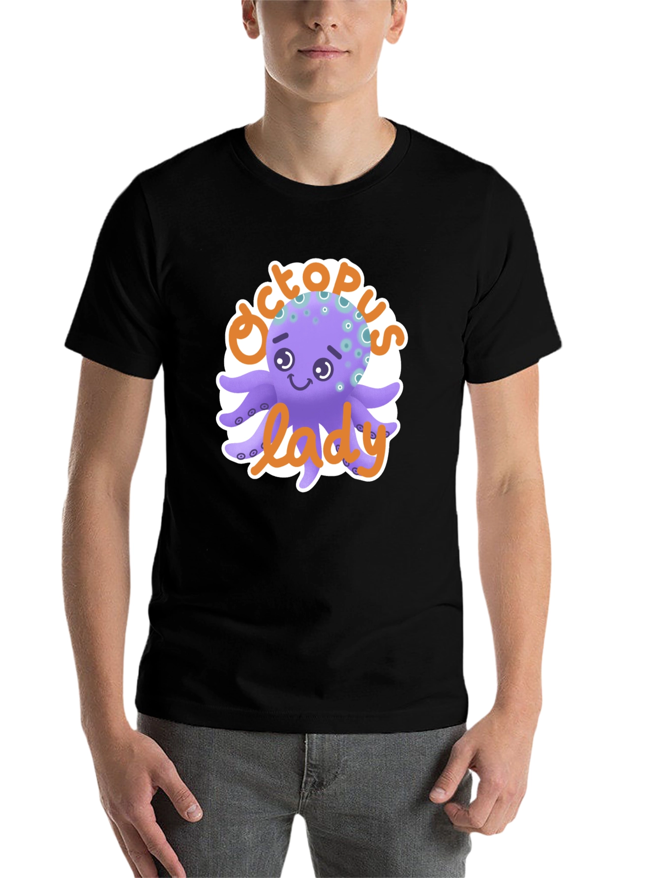 Black Octopus Lady T-Shirt - Cute Cartoon Graphic Tee view 7