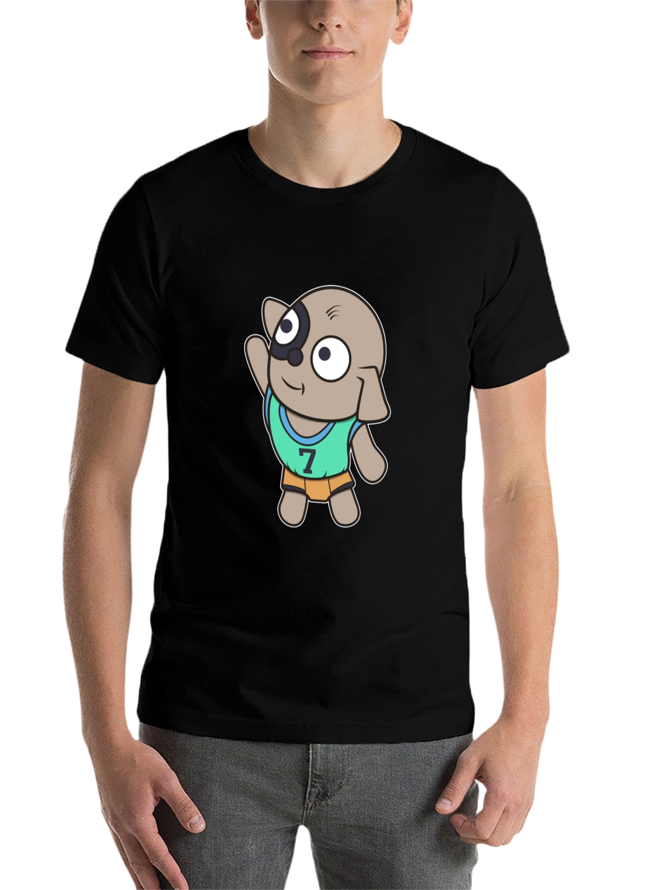 Black Cartoon Dog Sports Jersey T-Shirt view 7