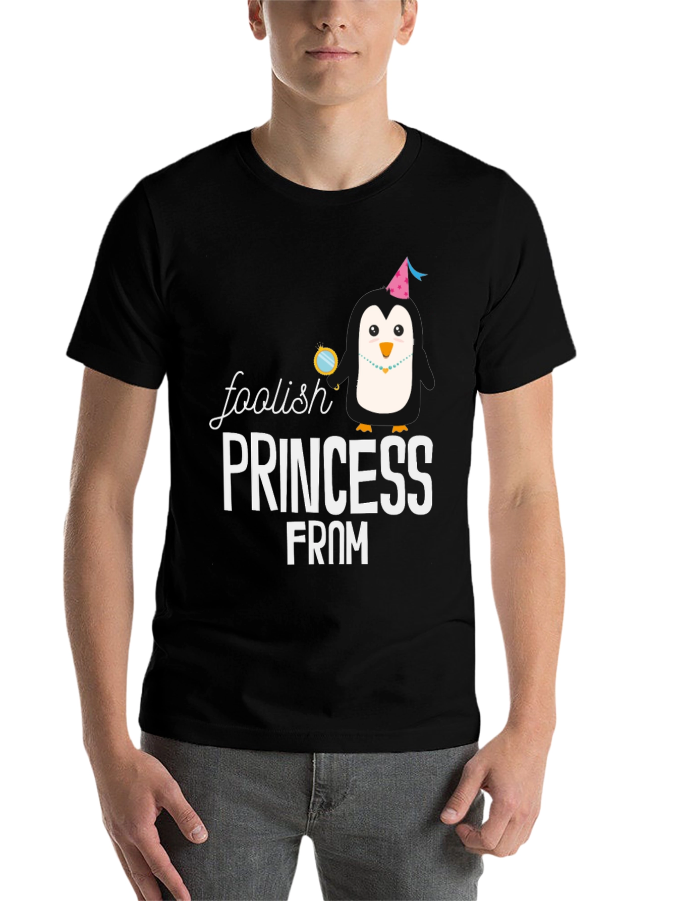 Black Foolish Princess Penguin Graphic T-Shirt view 7