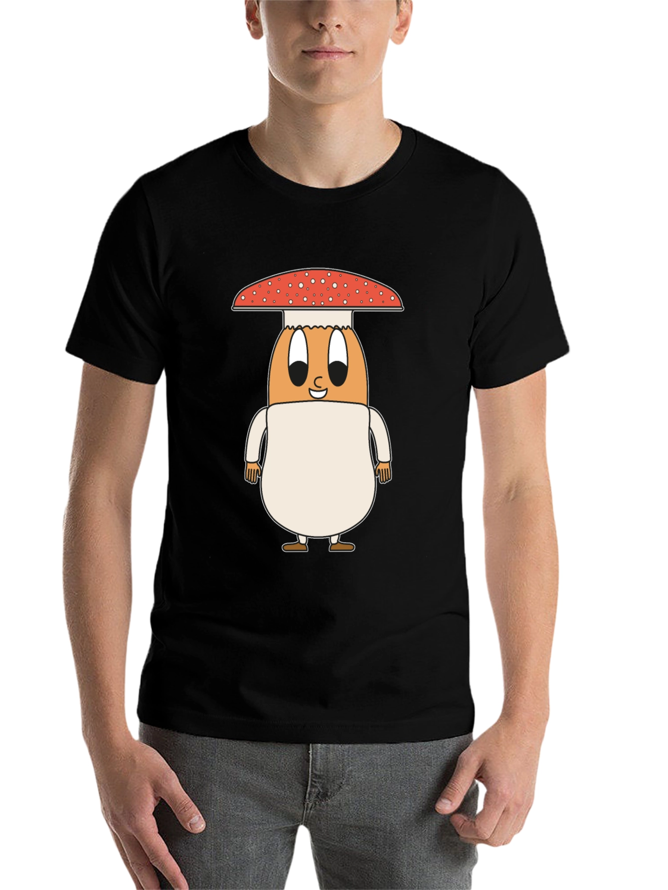 Black Mushroom Egg Graphic Tee - Unique Cartoon Design view 7