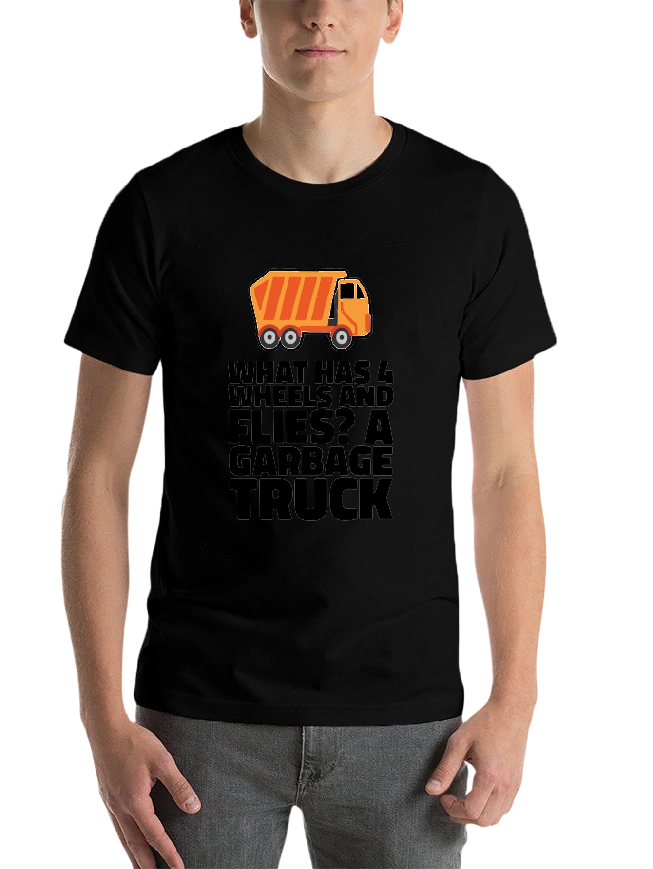 Black Garbage Truck Riddle Graphic T-Shirt - Black view 7