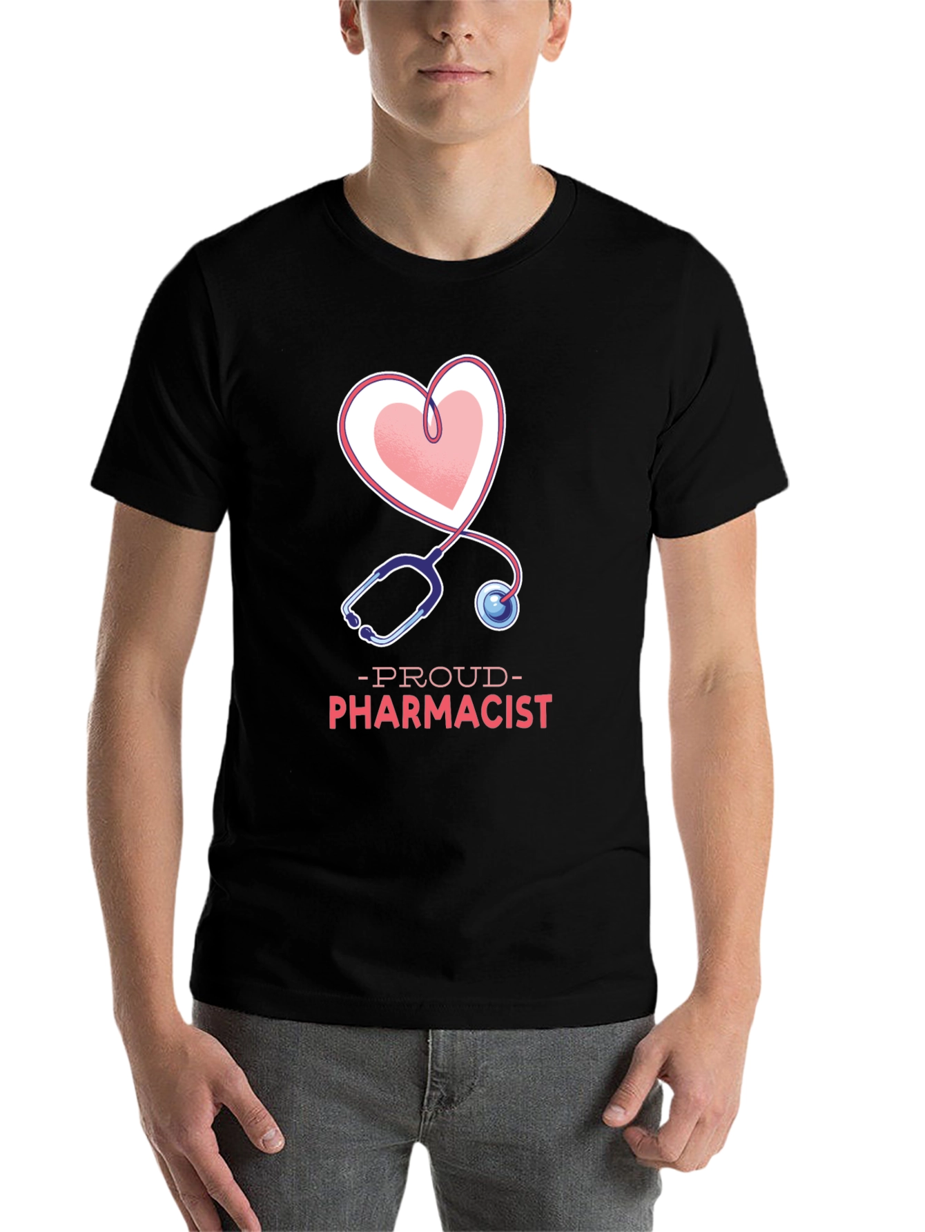 Black Proud Pharmacist Heart Stethoscope T-Shirt view 7