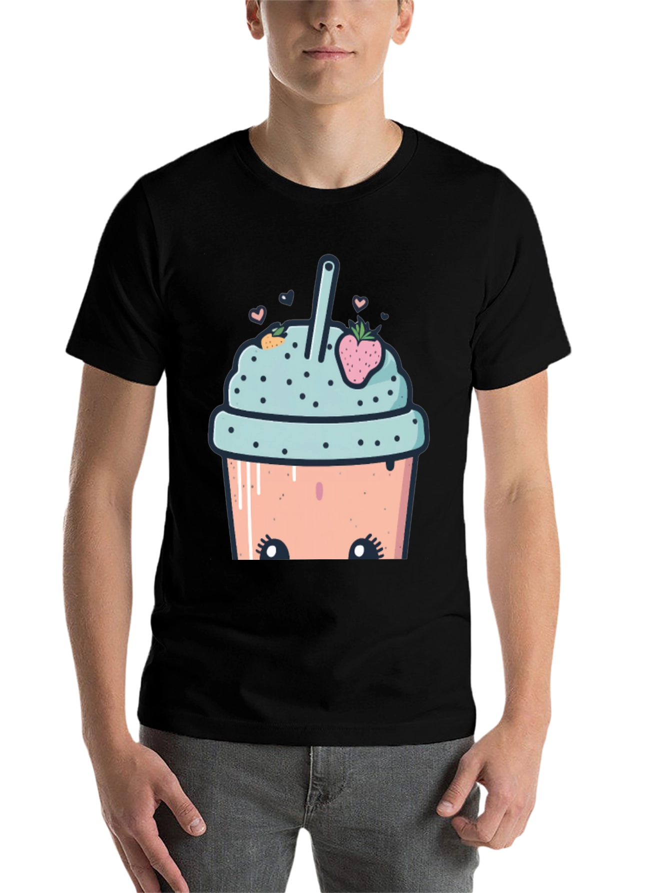 Black Cute Cartoon Smoothie T-Shirt view 7