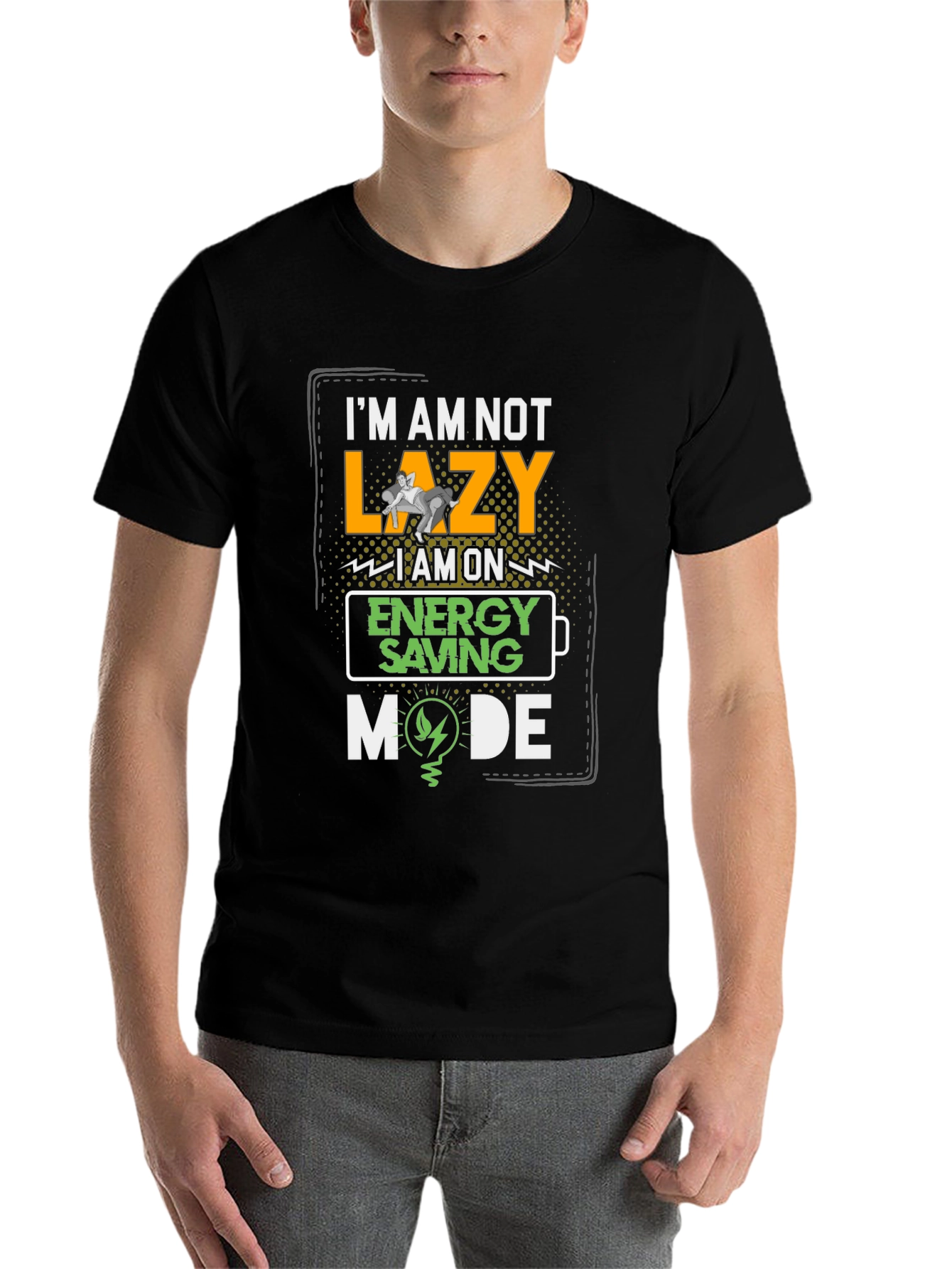 Black Funny Energy Saving Mode Graphic T-Shirt view 7