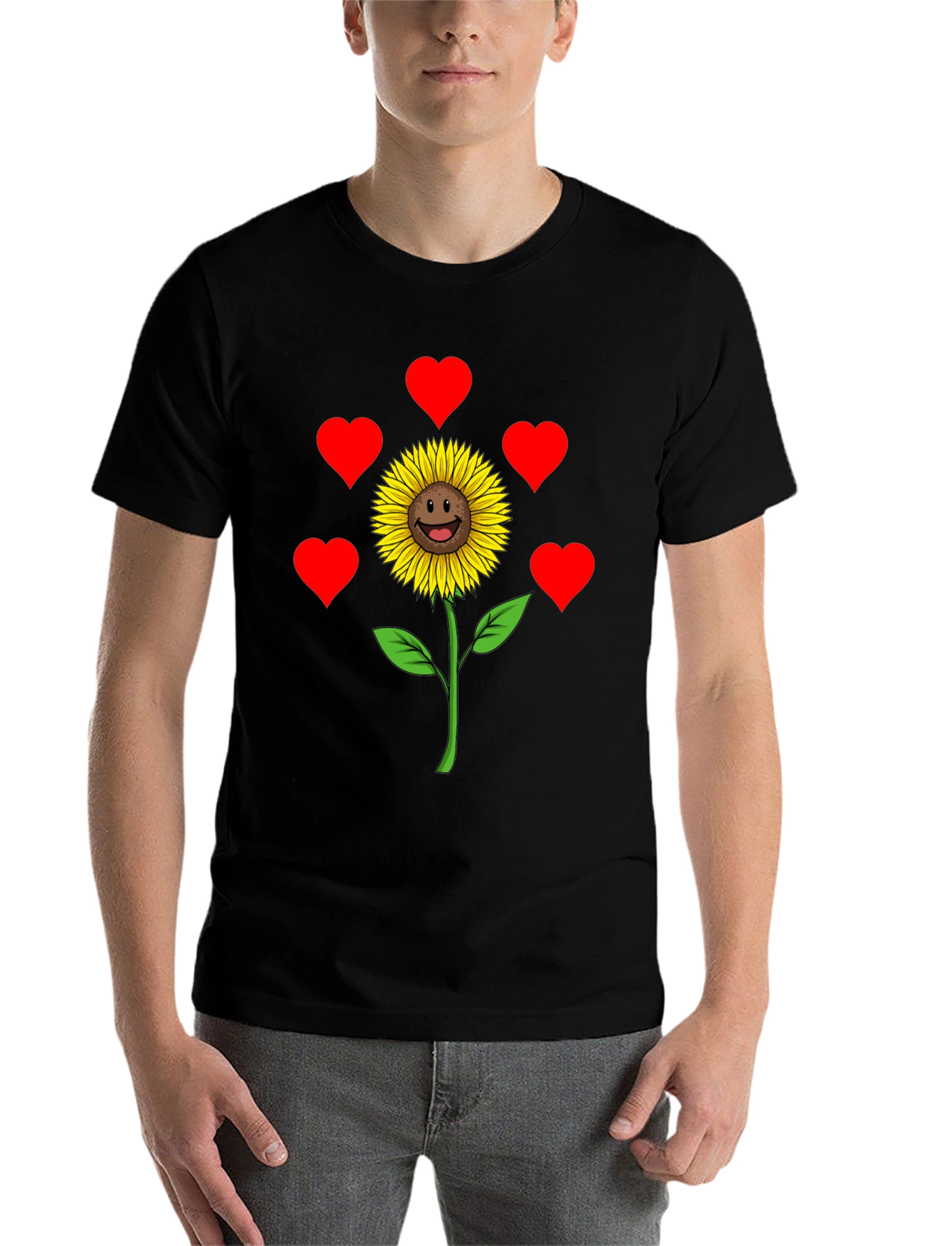 Black Sunflower Heart Graphic Tee - Black Casual Shirt view 7