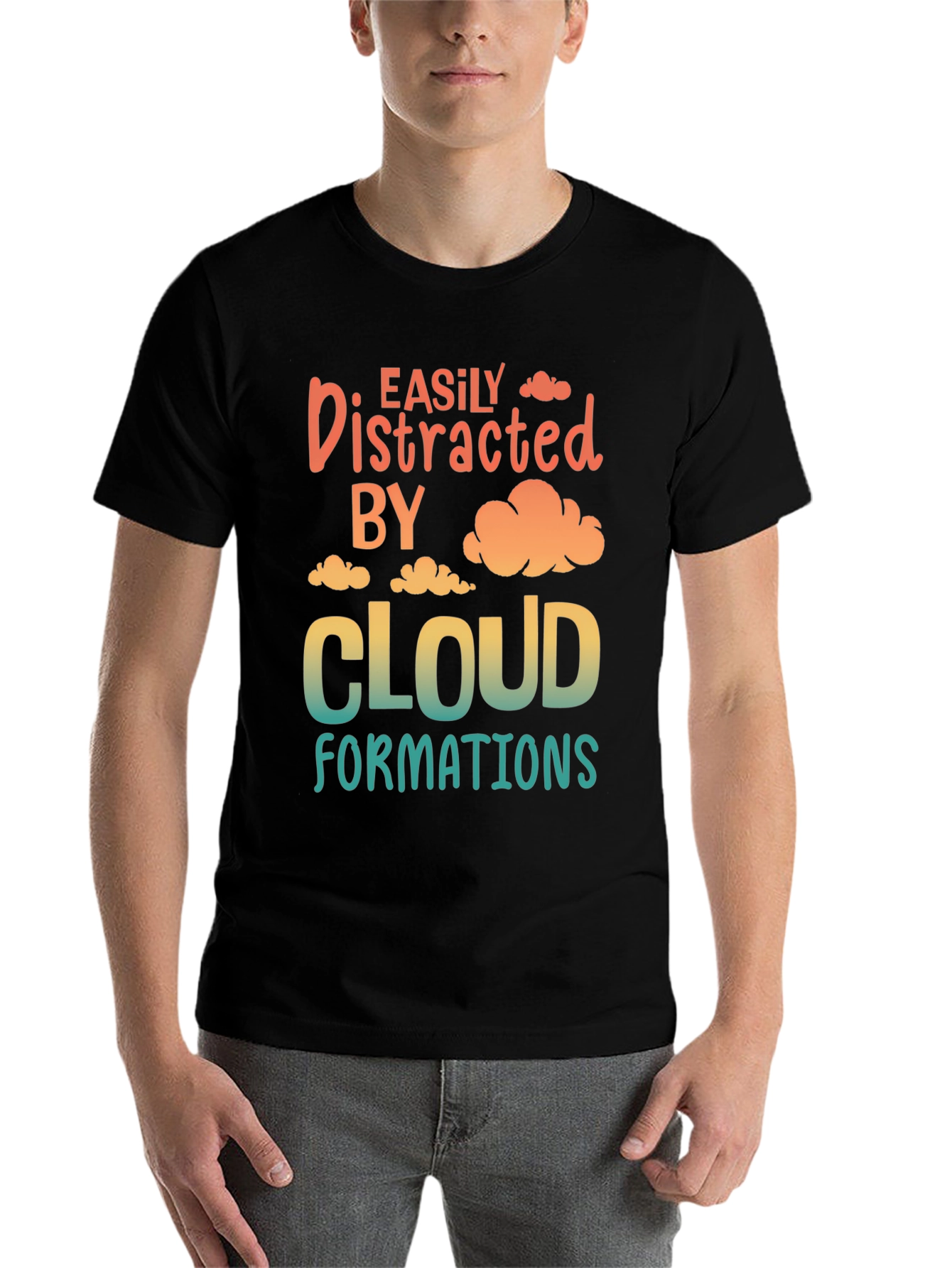 Black Easily Distracted By Cloud Formations T-Shirt view 7
