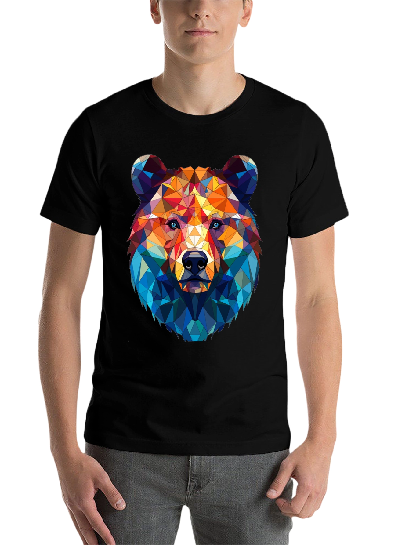 Black Geometric Bear Graphic Tee - Modern Style view 7