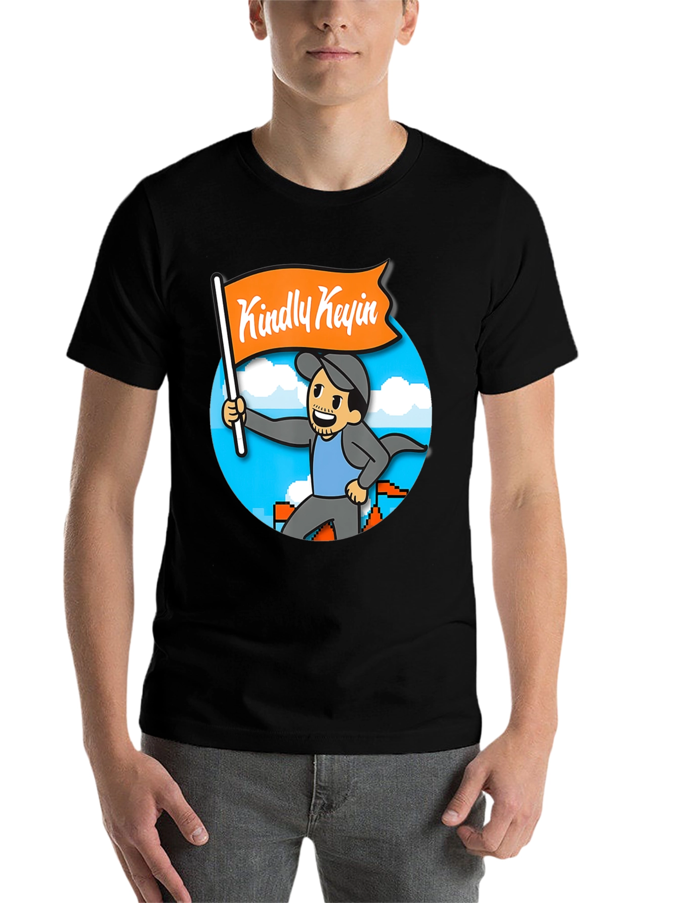 Black Kindly Kevin T-Shirt - Gamer Cartoon Style view 7