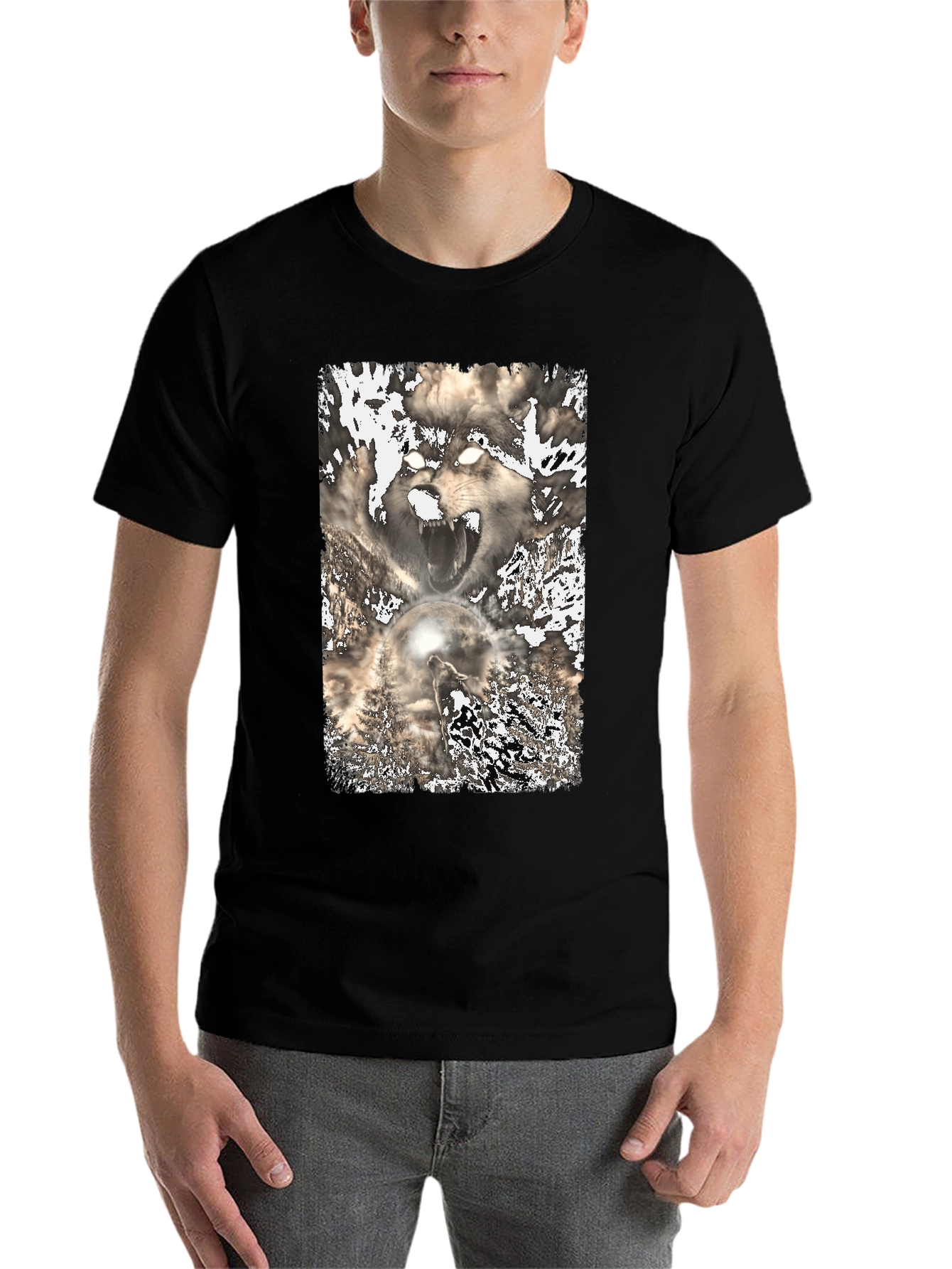 Black Wolf Graphic Print Tee - Black view 7