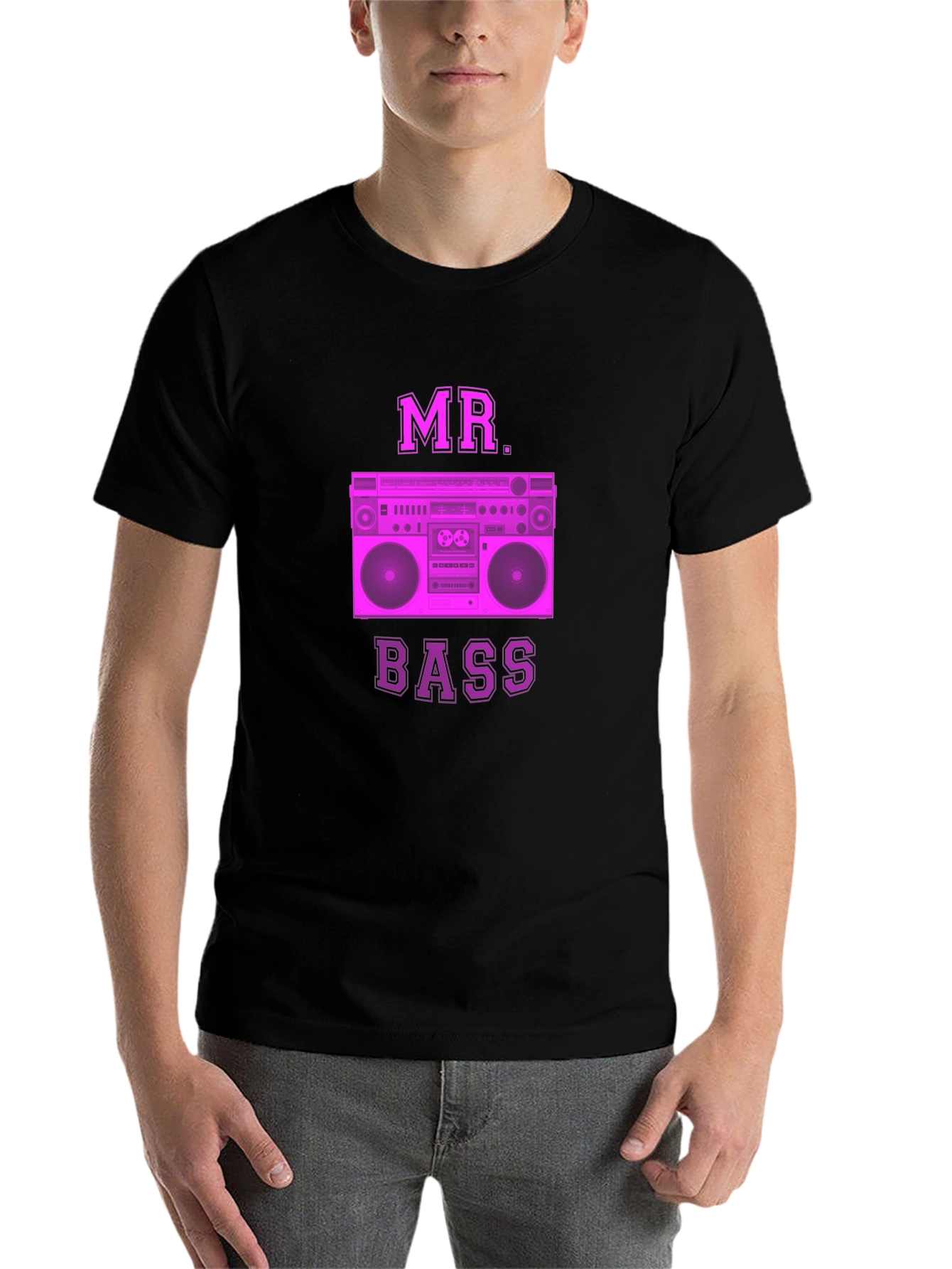 Black MR. BASS Retro Boombox Graphic Tee - Classic Style view 7