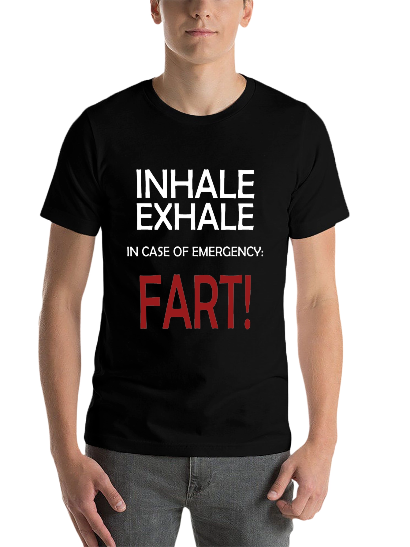 Black Inhale Exhale Funny T-Shirt - Emergency Fart! view 7