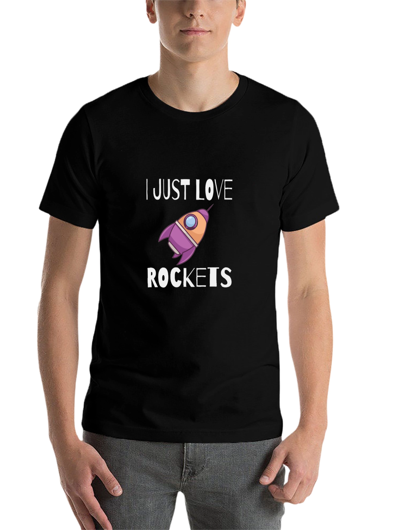 Black I Just Love Rockets Graphic T-Shirt - Black Cotton Blend view 7
