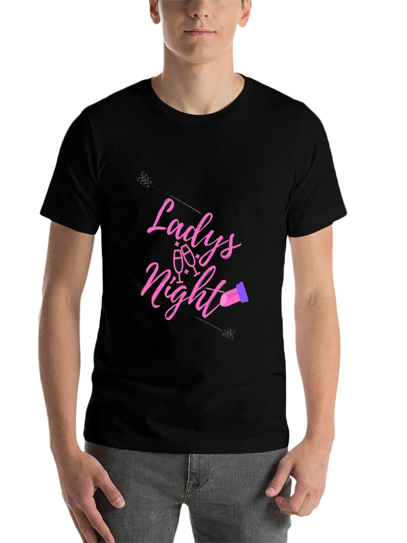 Black Ladies Night T-Shirt - Black Crew Neck view 7