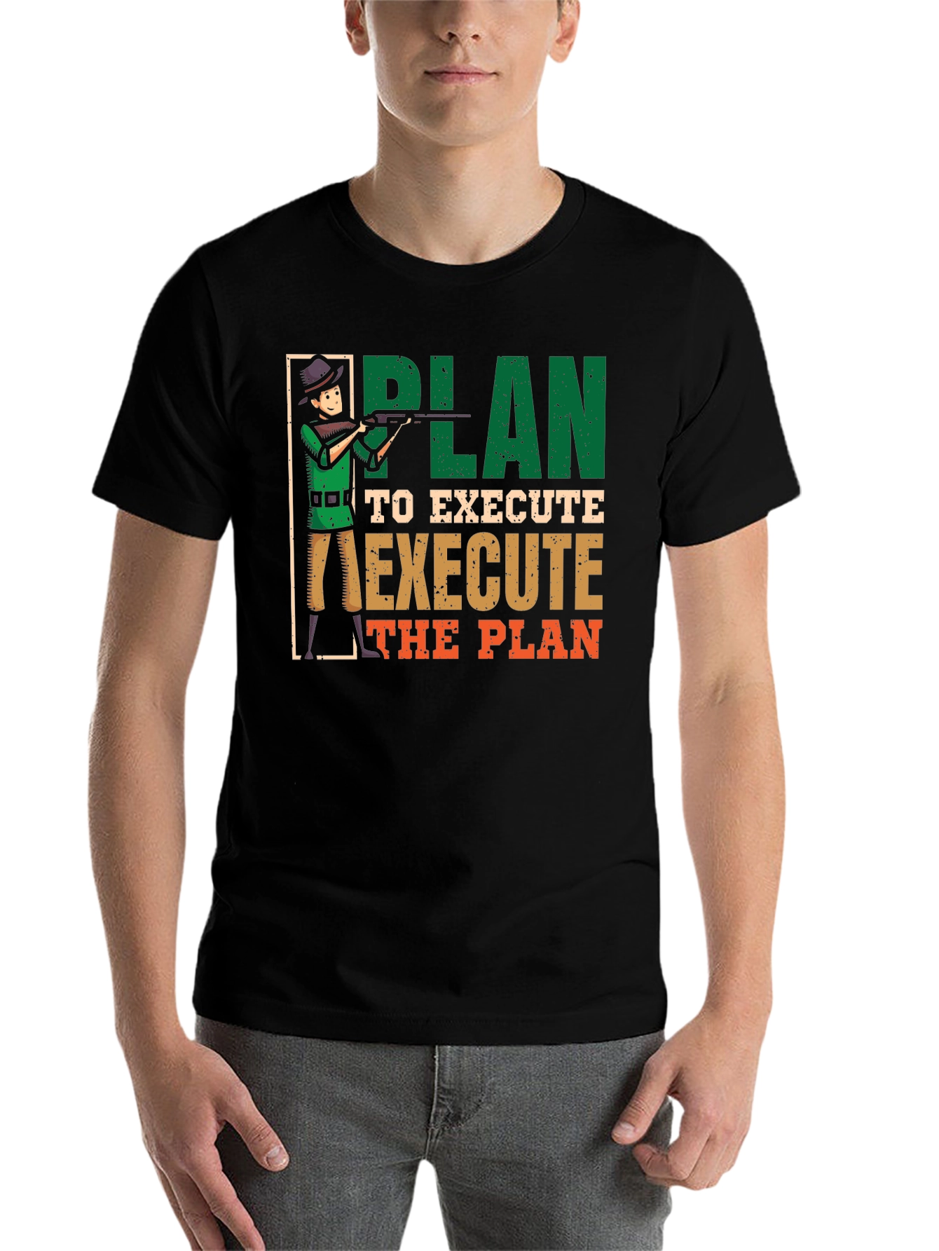 Black Plan to Execute Funny Hunting Graphic T-Shirt view 7