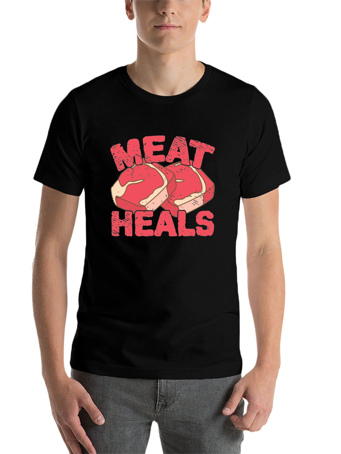 Black Meat Heals T-Shirt - Black, Funny Graphic Tee view 7
