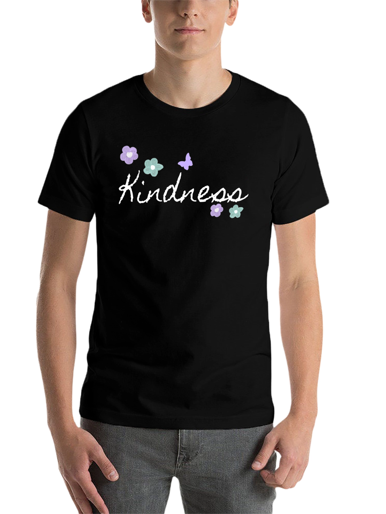 Black Kindness Graphic Tee - Cute Floral Butterfly Shirt view 7