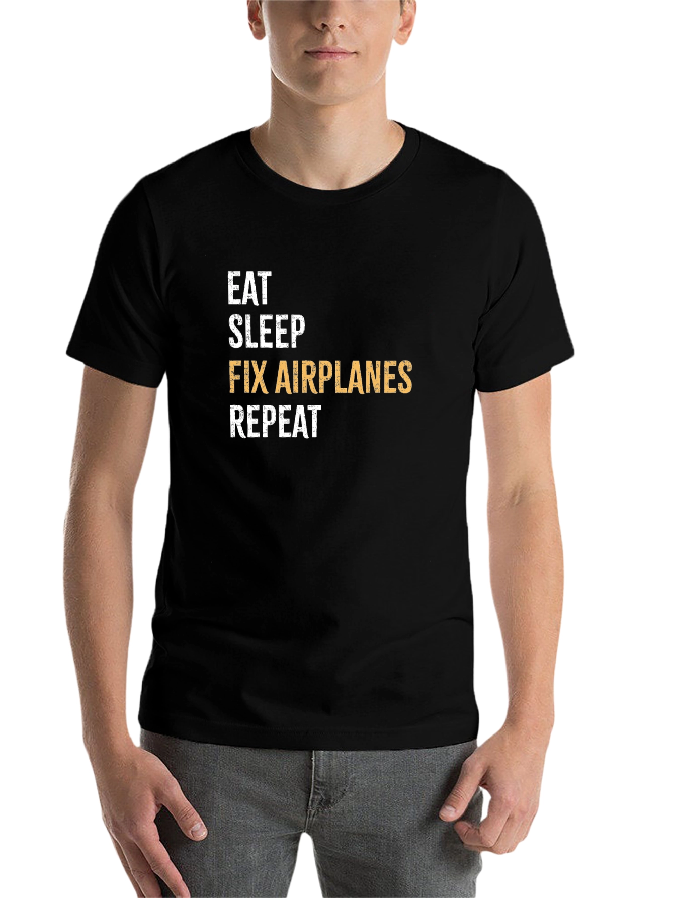 Black Eat Sleep Fix Airplanes Repeat T-Shirt view 7