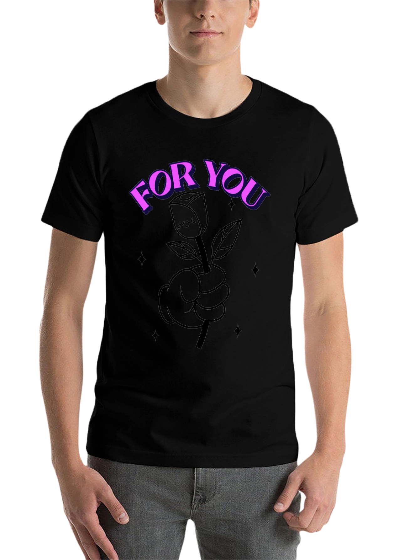 Black Cartoon Rose For You Black T-Shirt view 7