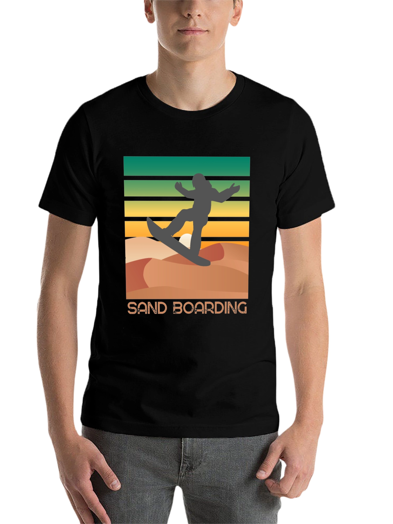 Black Sand Boarding Retro T-Shirt, Desert Fun Tee view 7