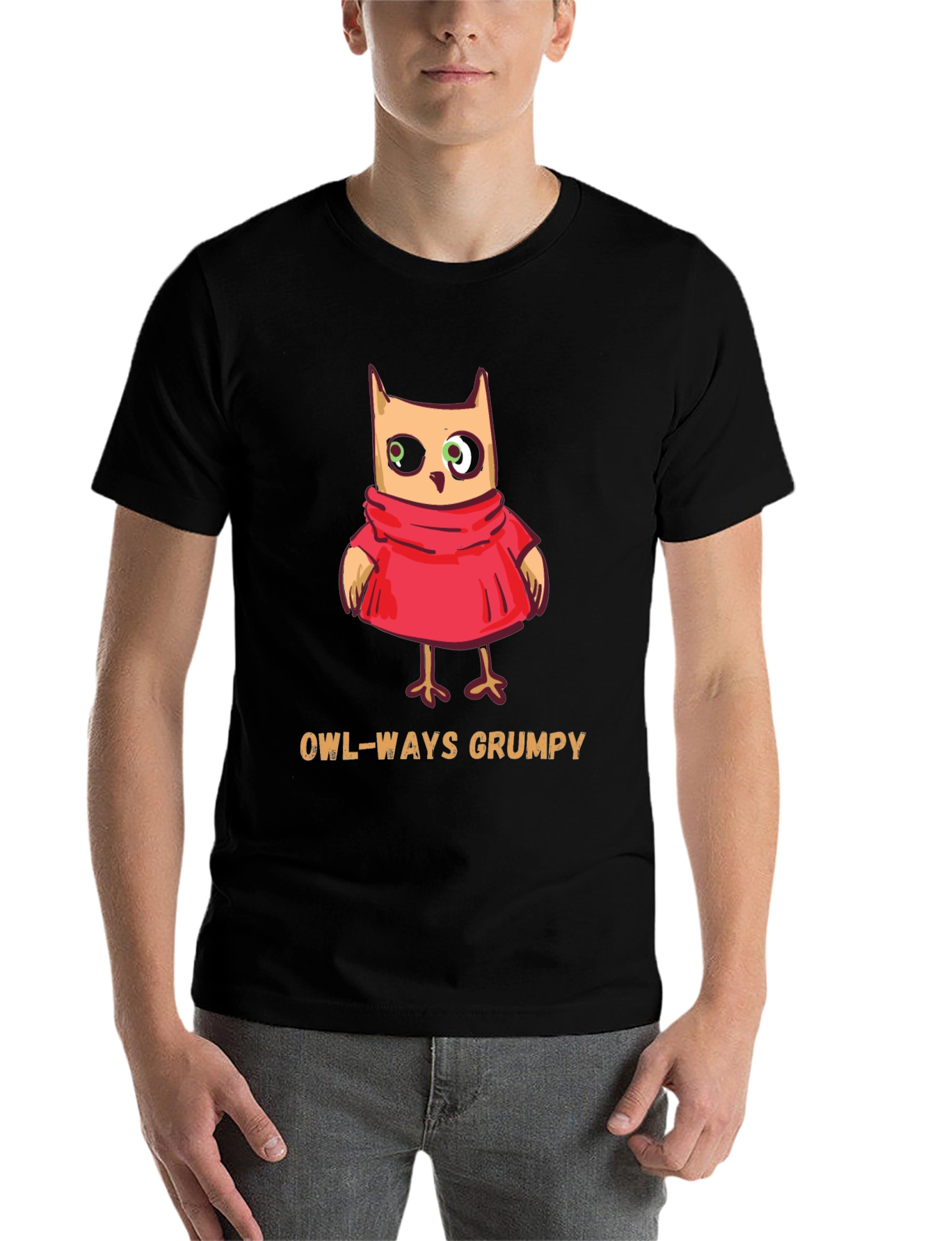 Black Owl-Ways Grumpy T-Shirt - Funny Cartoon Owl Tee view 7
